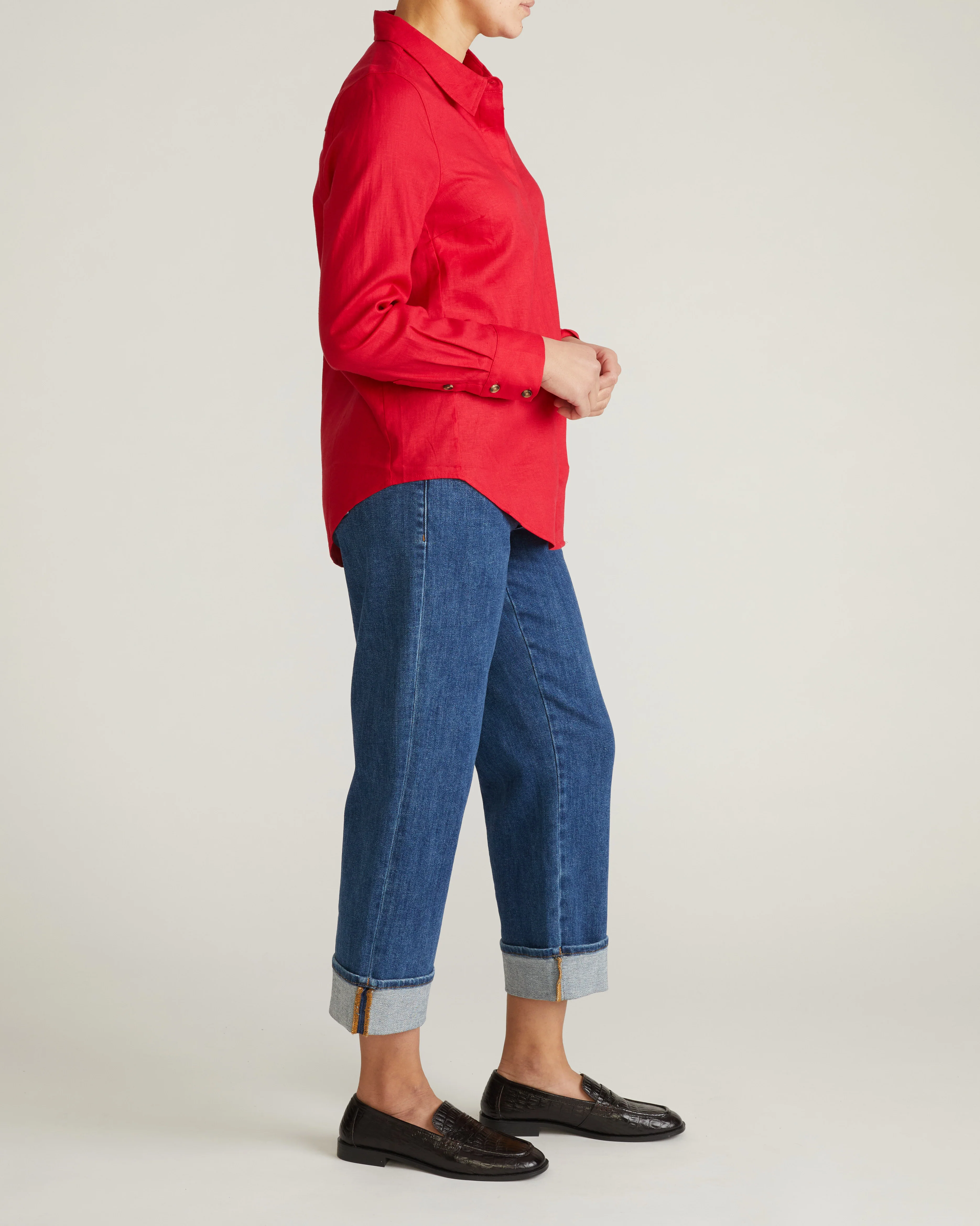 Elbe Stretch Linen Shirt - Brilliant Red - Image 6