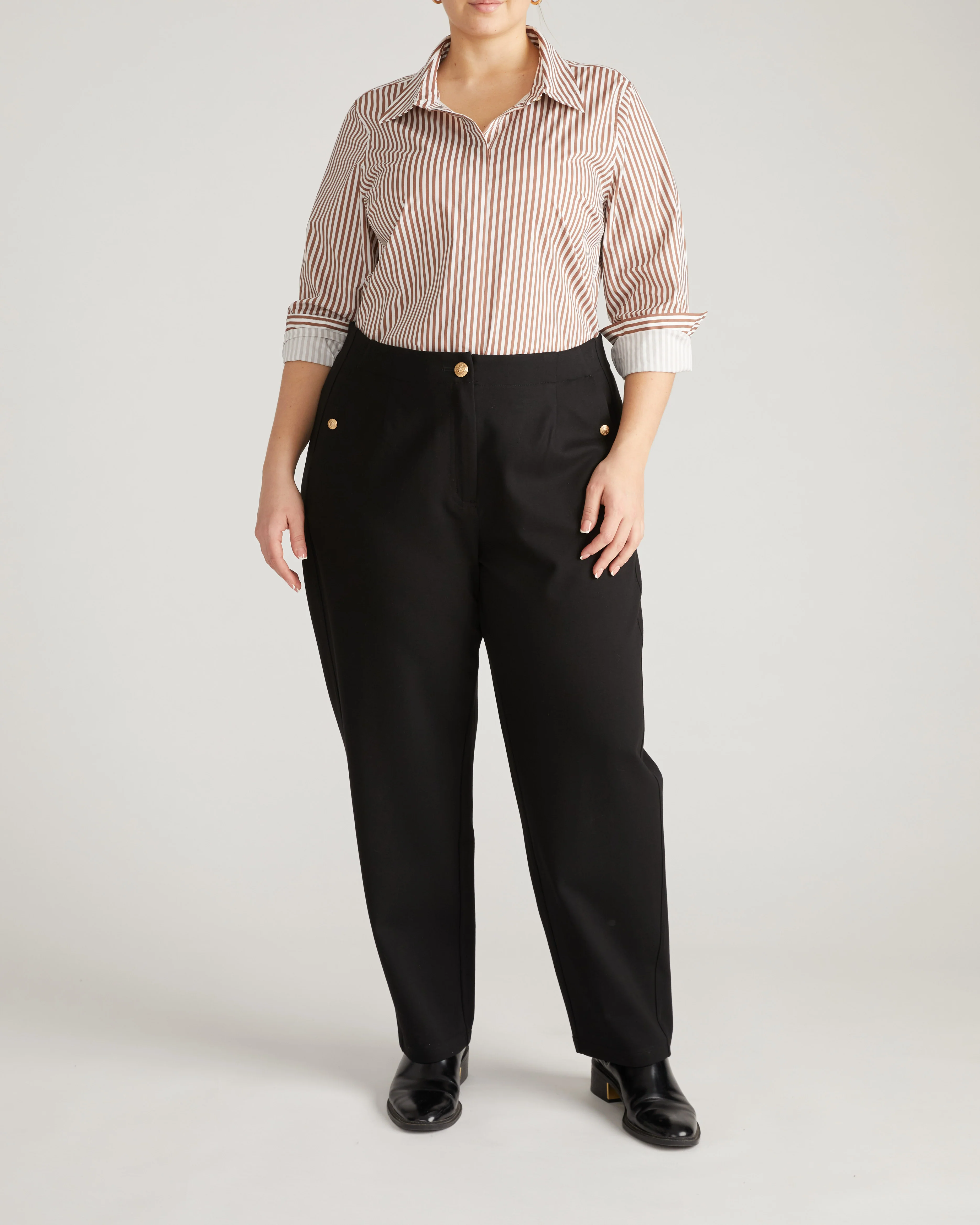 Elbe Stretch Poplin Shirt Classic Fit - Allspice/White Stripe - Image 3