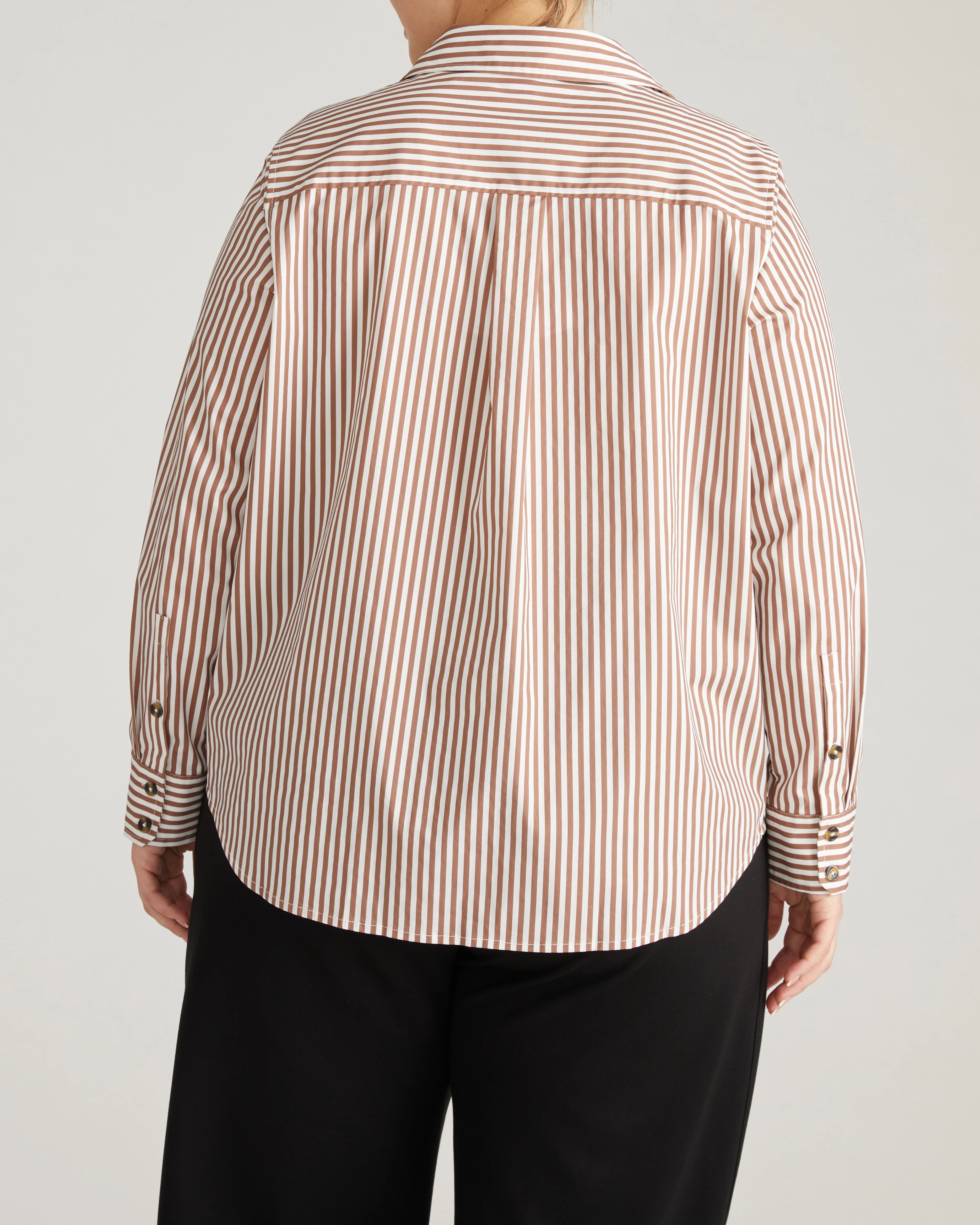 Elbe Stretch Poplin Shirt Classic Fit - Allspice/White Stripe - Image 5