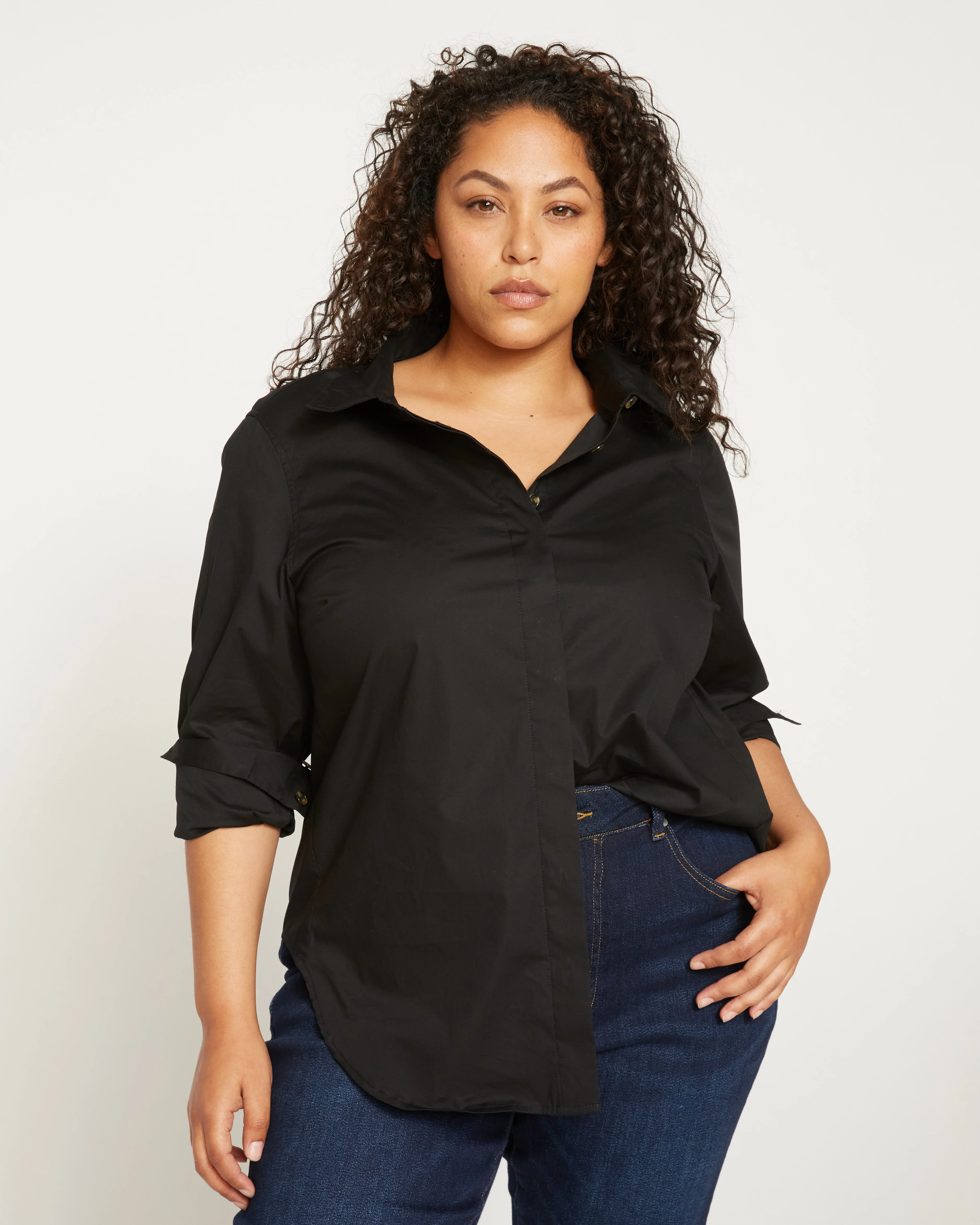 Elbe Stretch Poplin Shirt Classic Fit - Black - Image 2