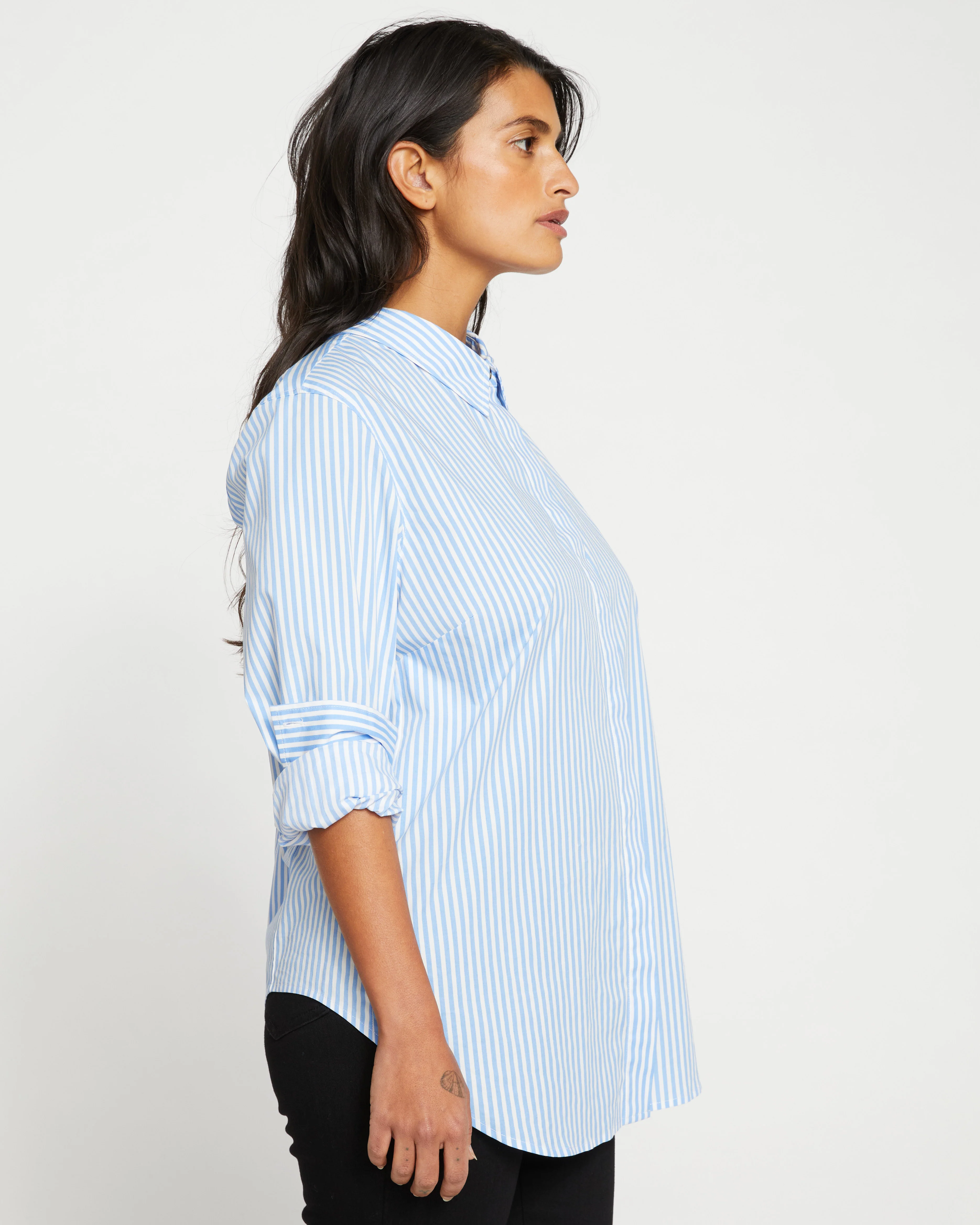Elbe Stretch Poplin Shirt Classic Fit - Blue/White Stripe - Image 6