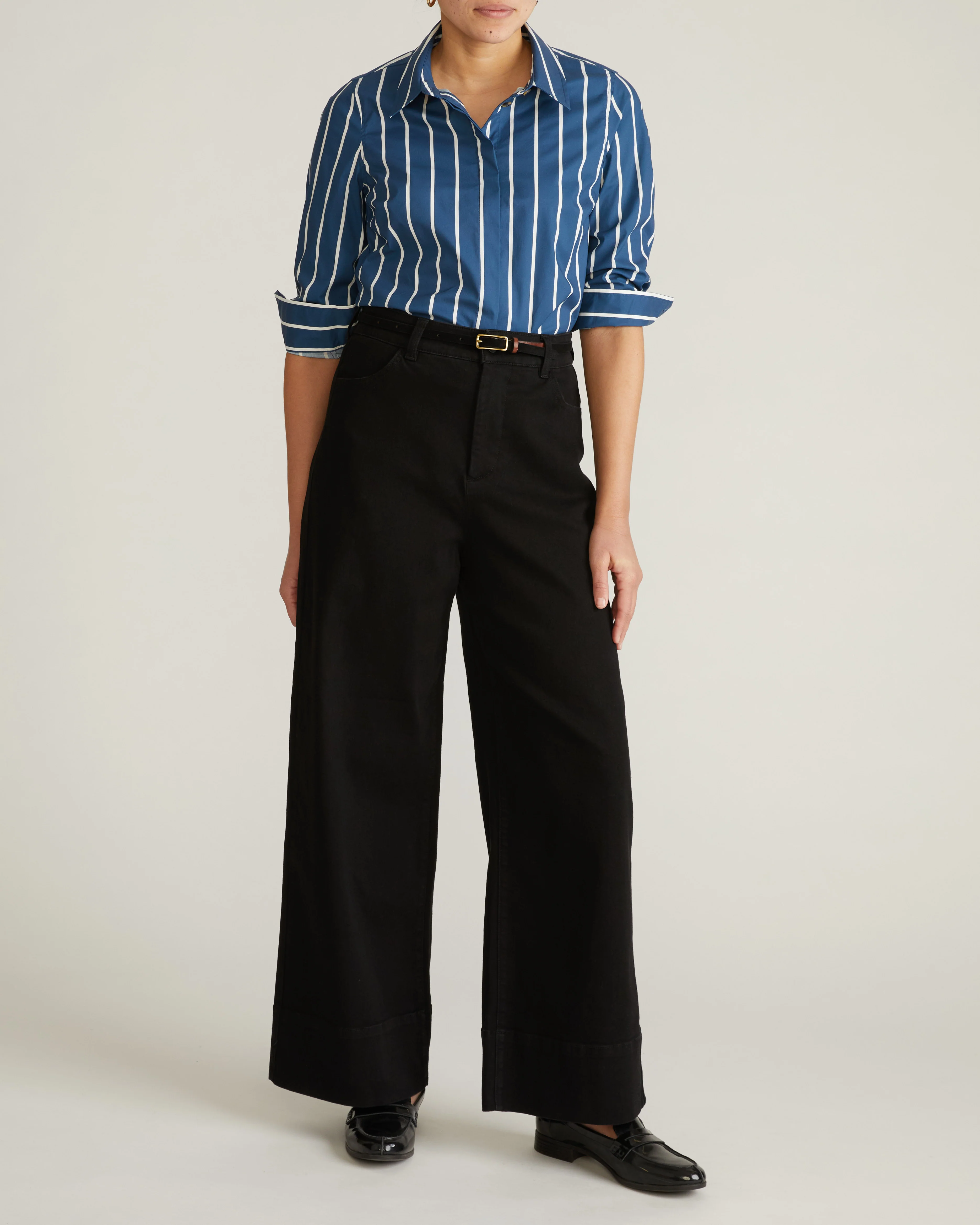 Elbe Stretch Poplin Shirt Classic Fit - Ensign Blue/White Stripe - Image 3