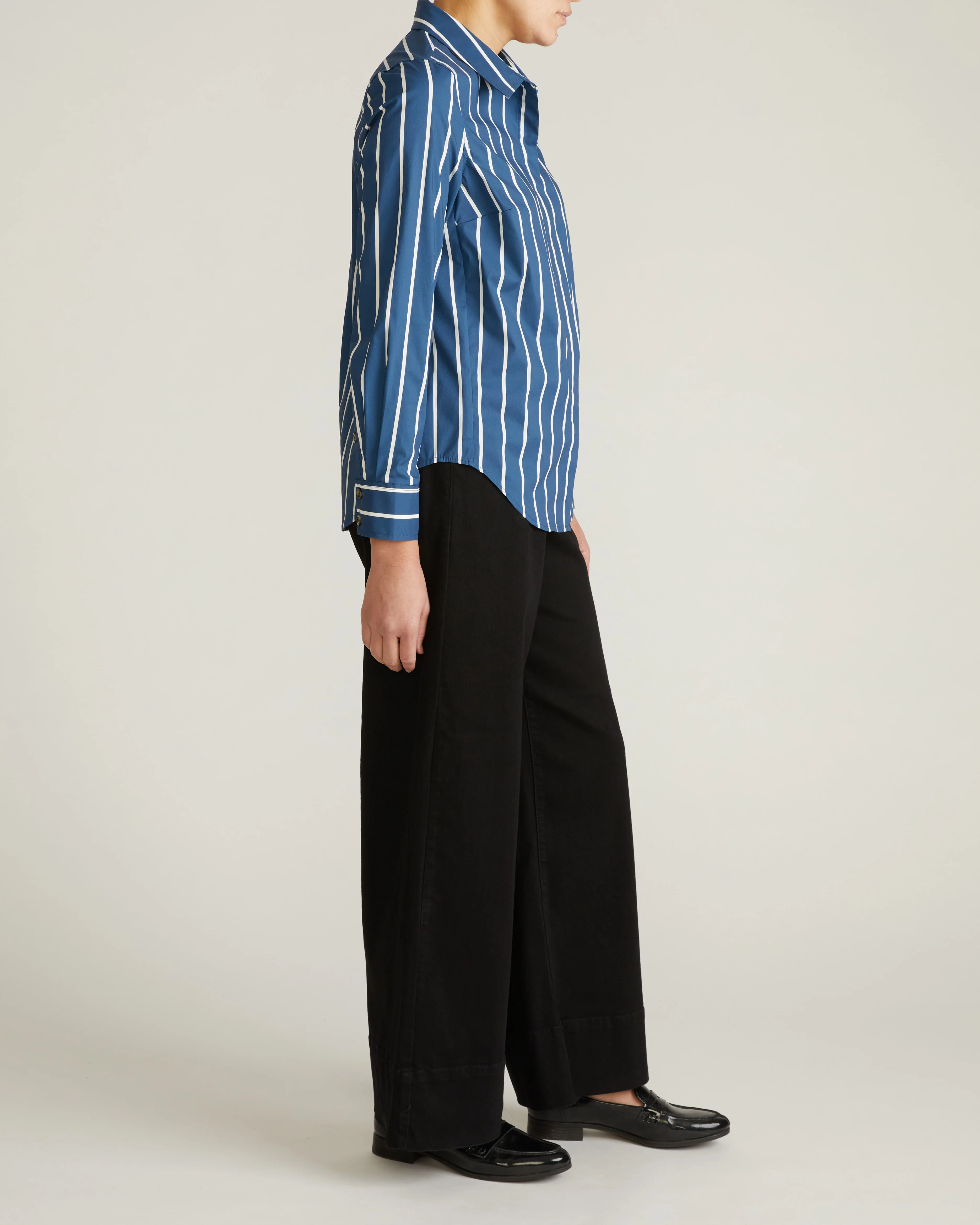 Elbe Stretch Poplin Shirt Classic Fit - Ensign Blue/White Stripe - Image 4
