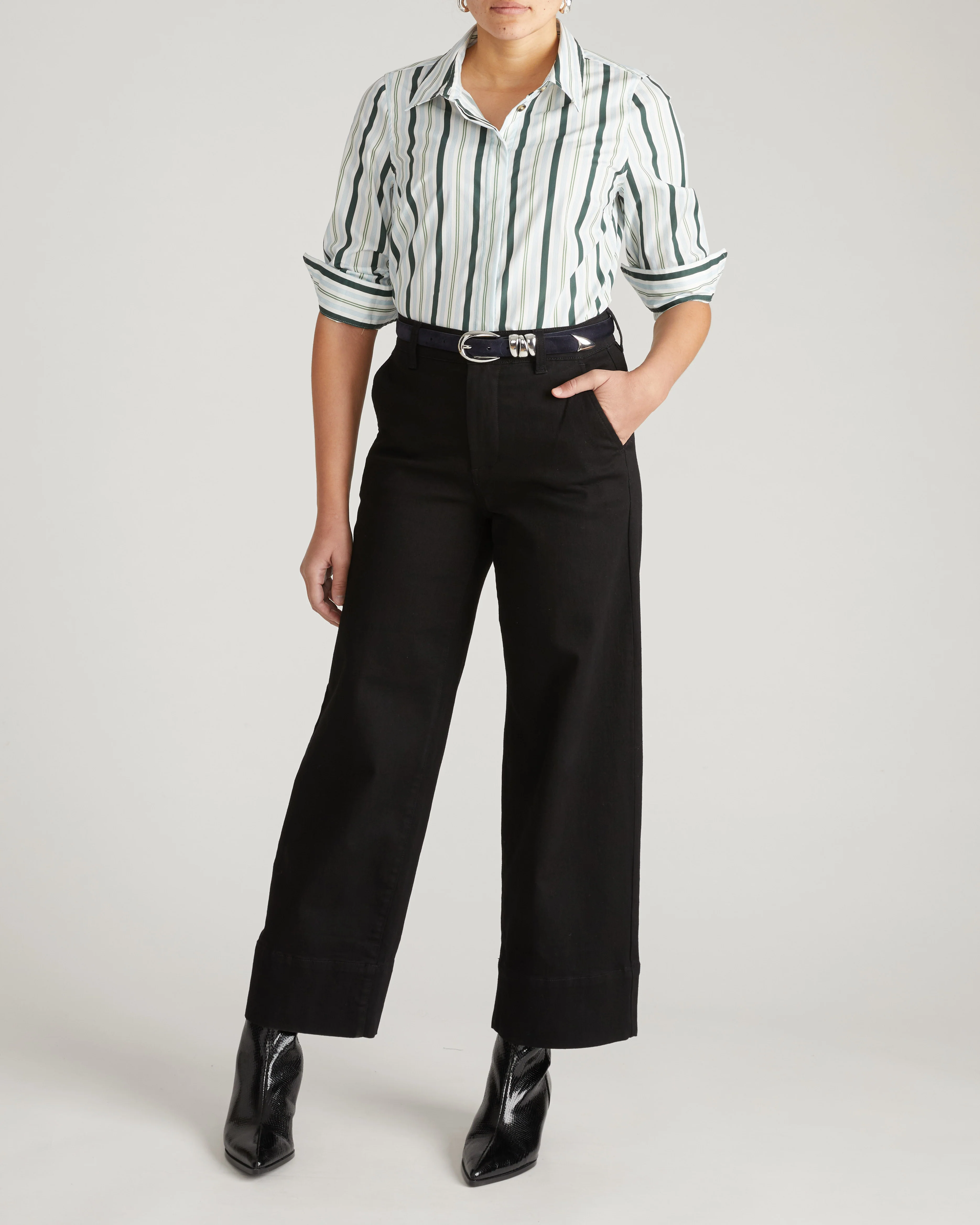 Elbe Stretch Poplin Shirt Classic Fit - Forest Green Multi Stripe - Image 4