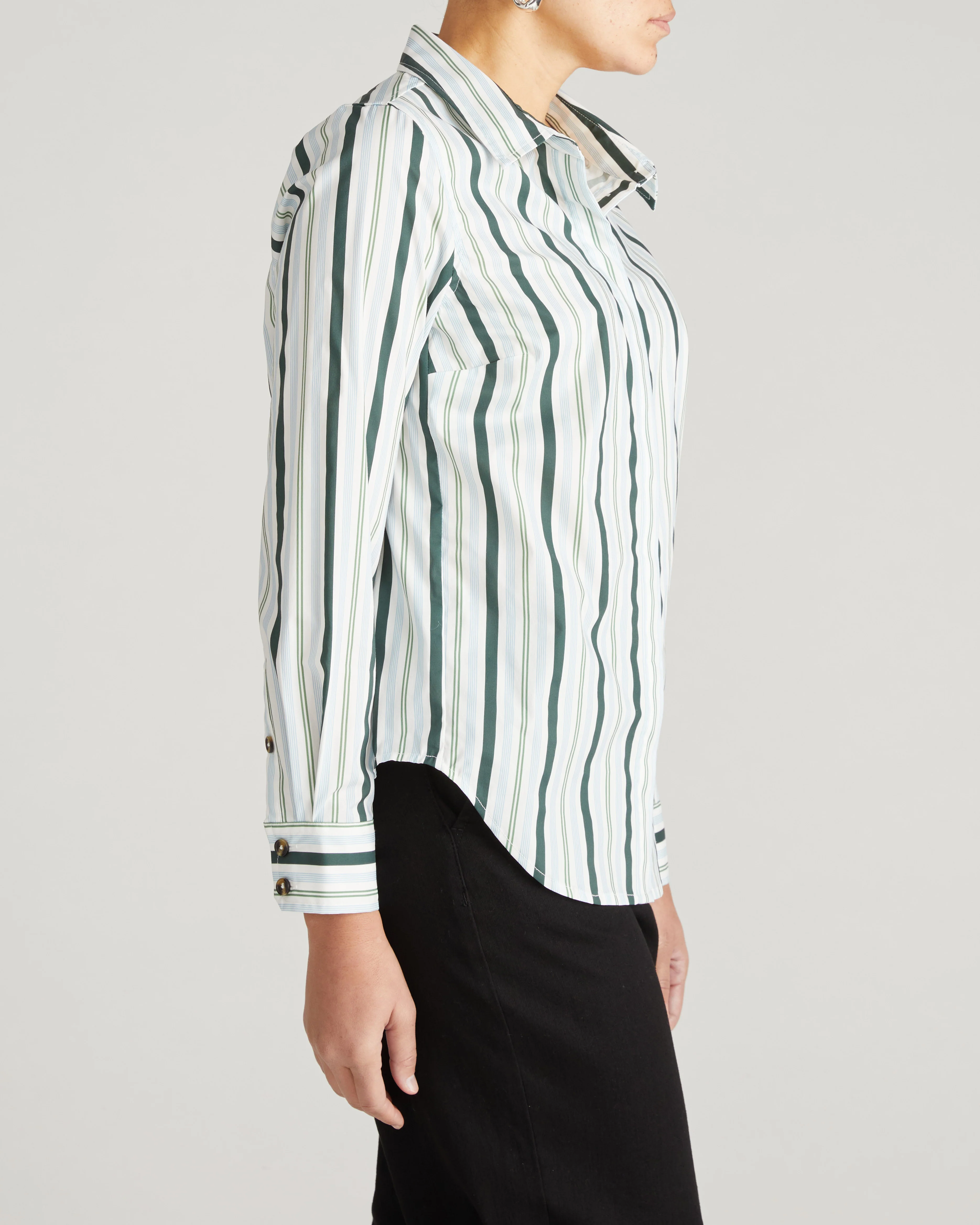 Elbe Stretch Poplin Shirt Classic Fit - Forest Green Multi Stripe - Image 5