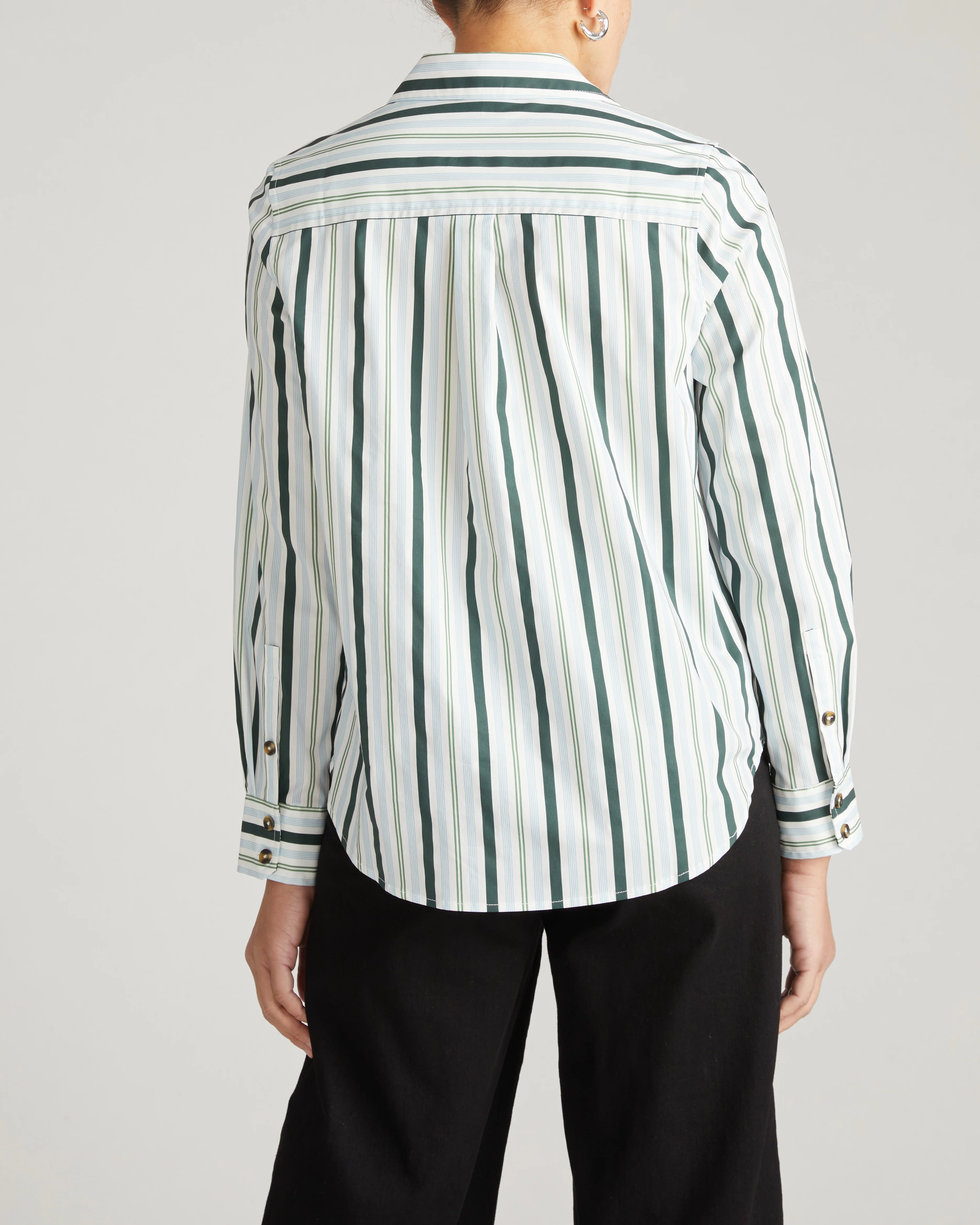 Elbe Stretch Poplin Shirt Classic Fit - Forest Green Multi Stripe - Image 6