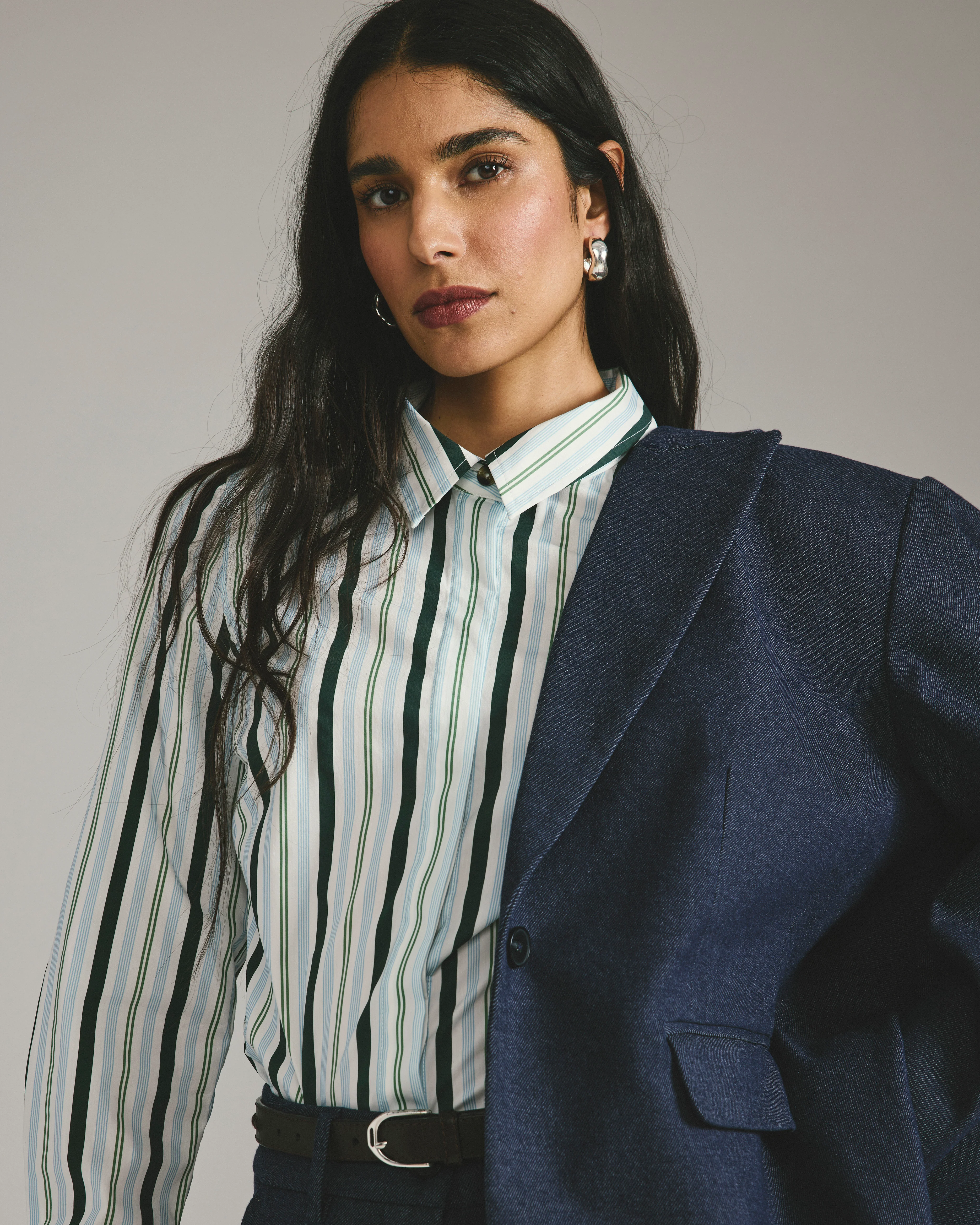 Elbe Stretch Poplin Shirt Classic Fit - Forest Green Multi Stripe - Image 7