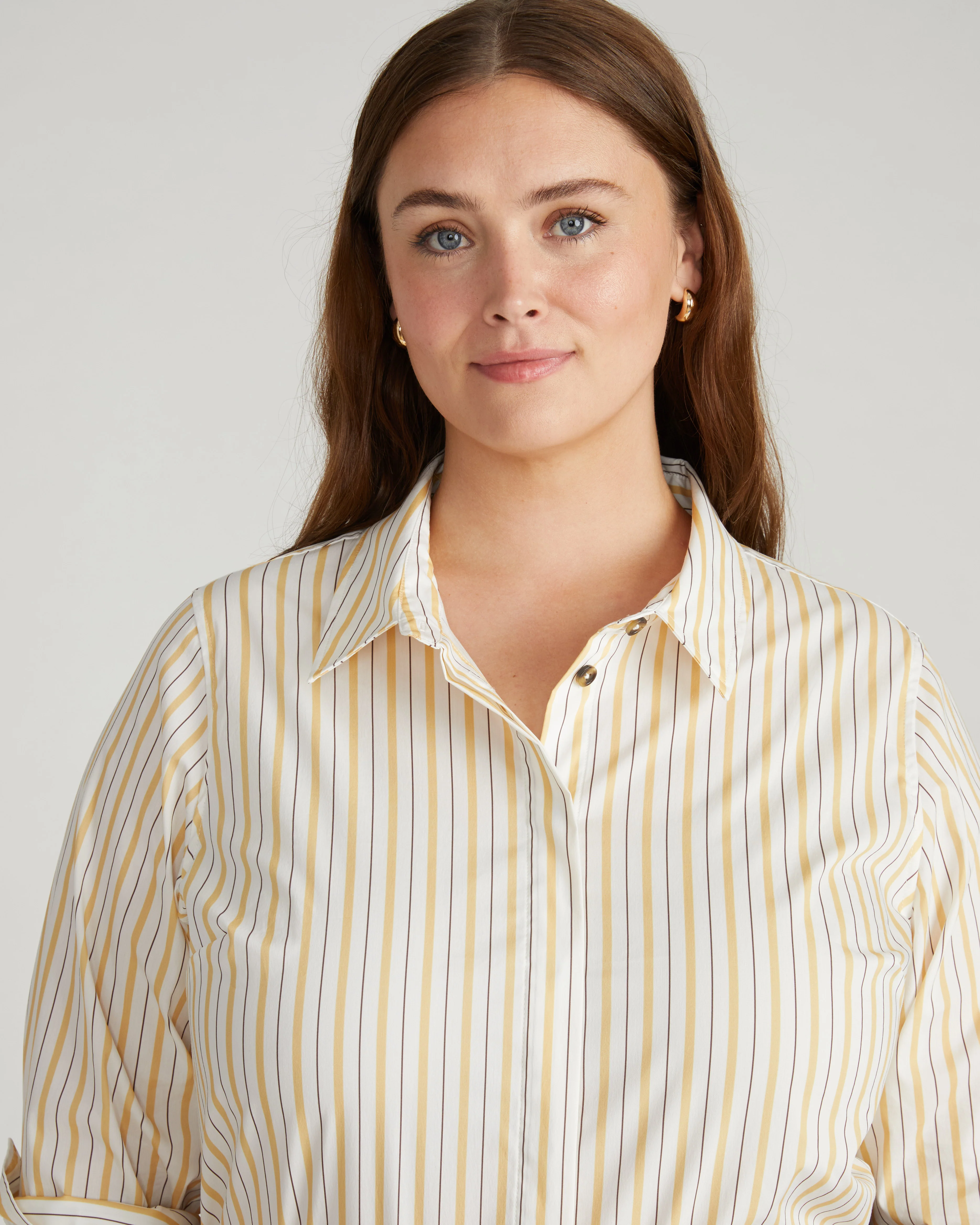 Elbe Stretch Poplin Shirt Classic Fit - Yellow Multi Stripe - Image 3