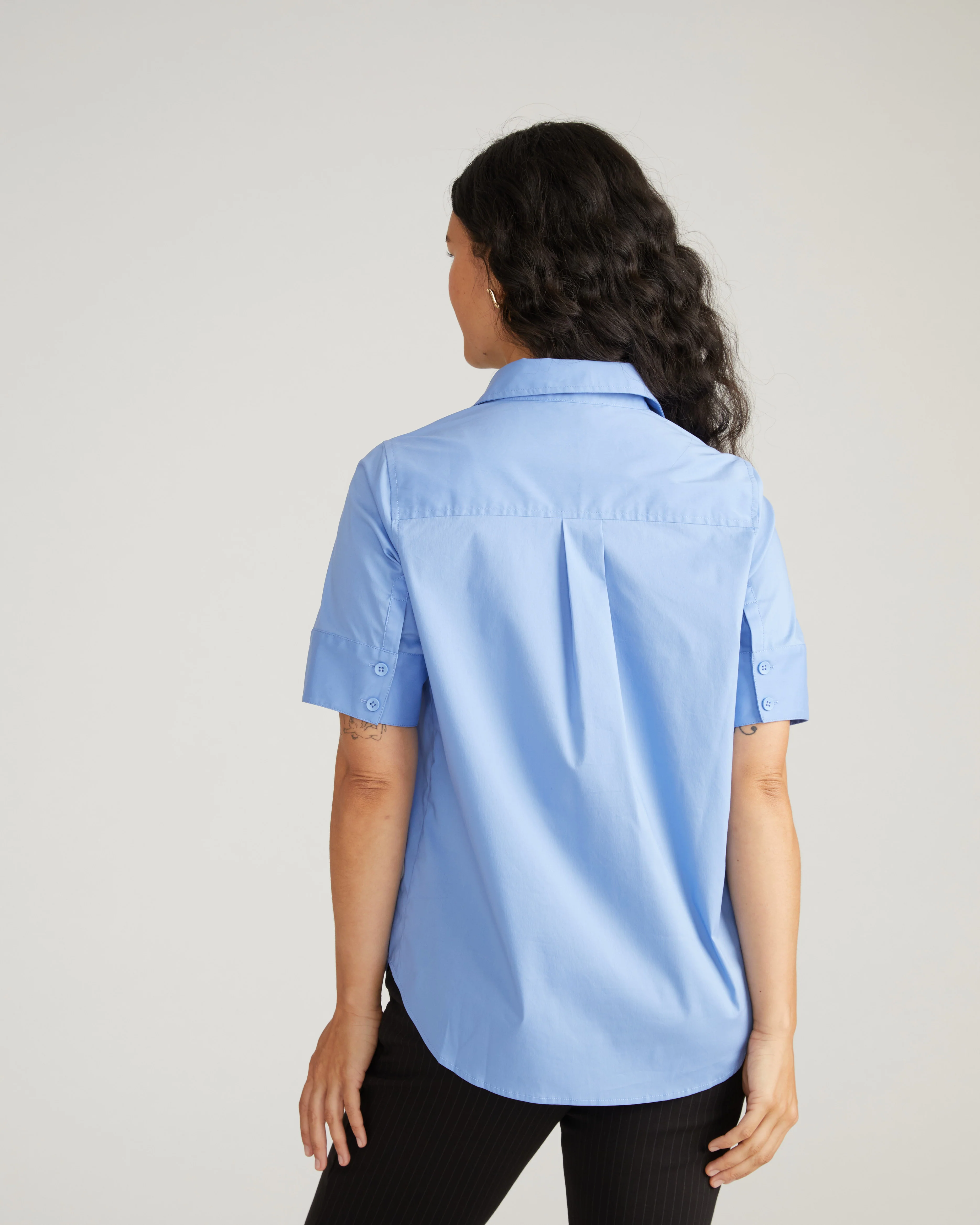 Elbe Stretch Poplin Short Sleeve Shirt - Soft Blue - Image 10