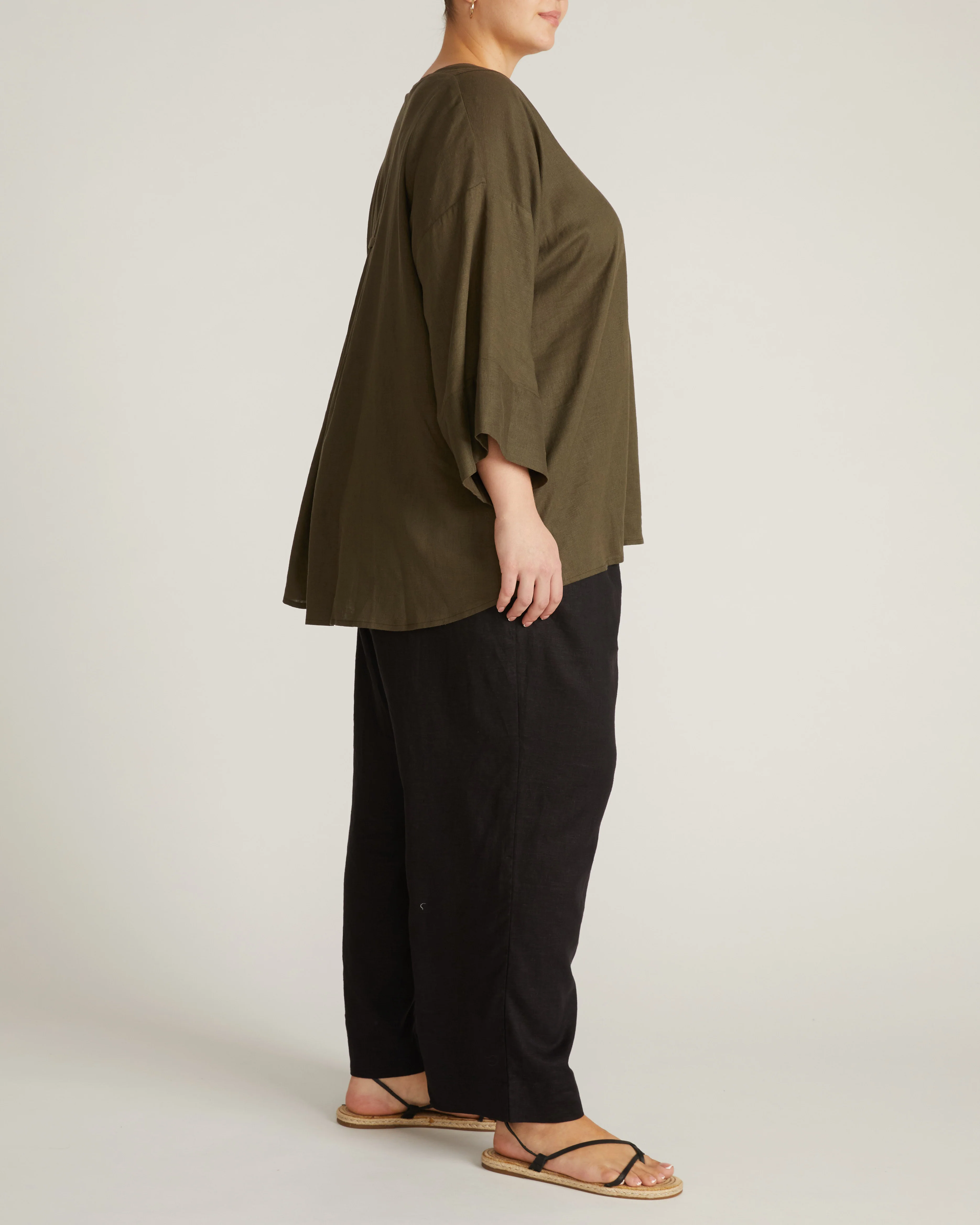 Elio V-Neck Linen Top - Camo - Image 6