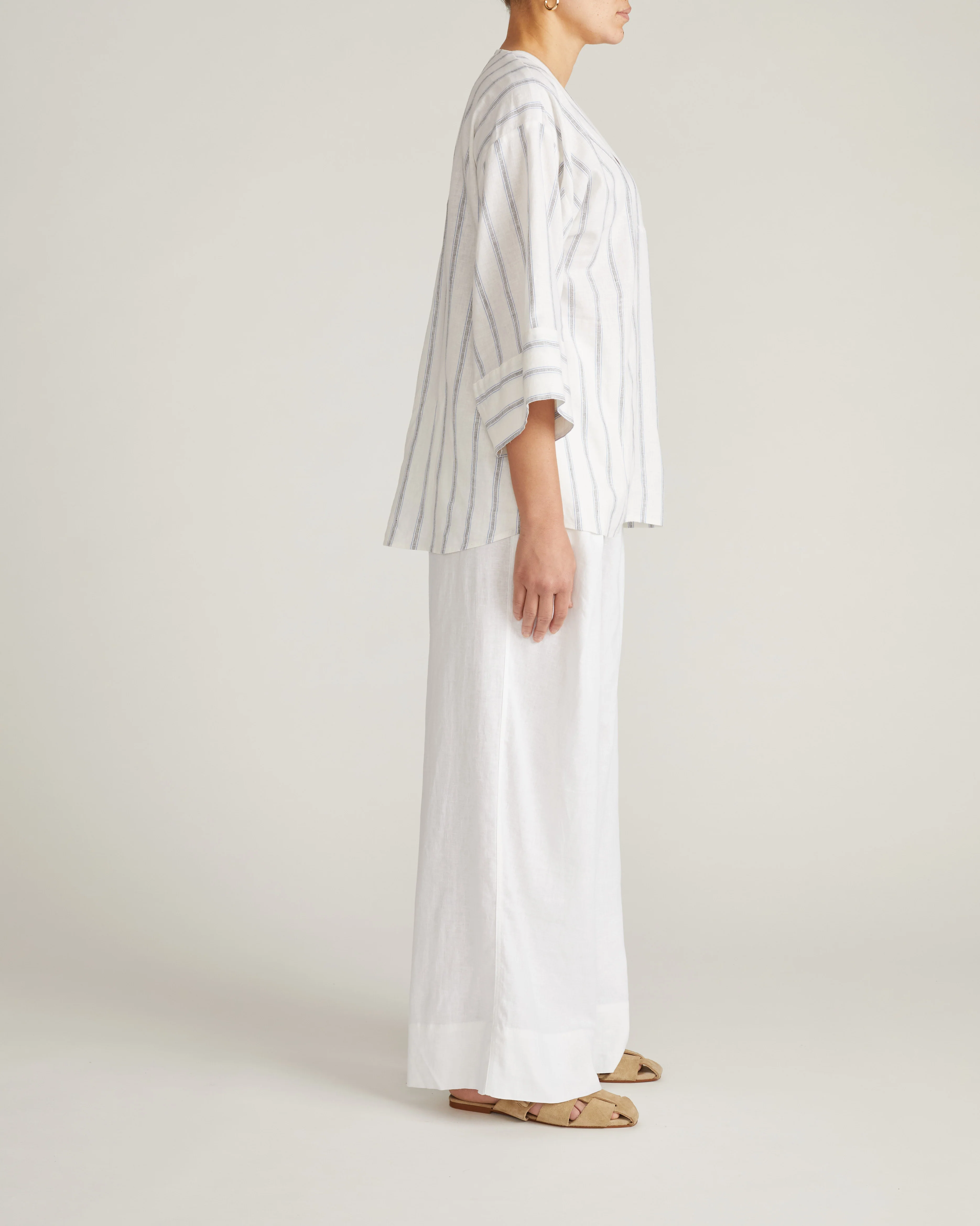 Elio V-Neck Linen Top - Mayfair Stripe - Image 6