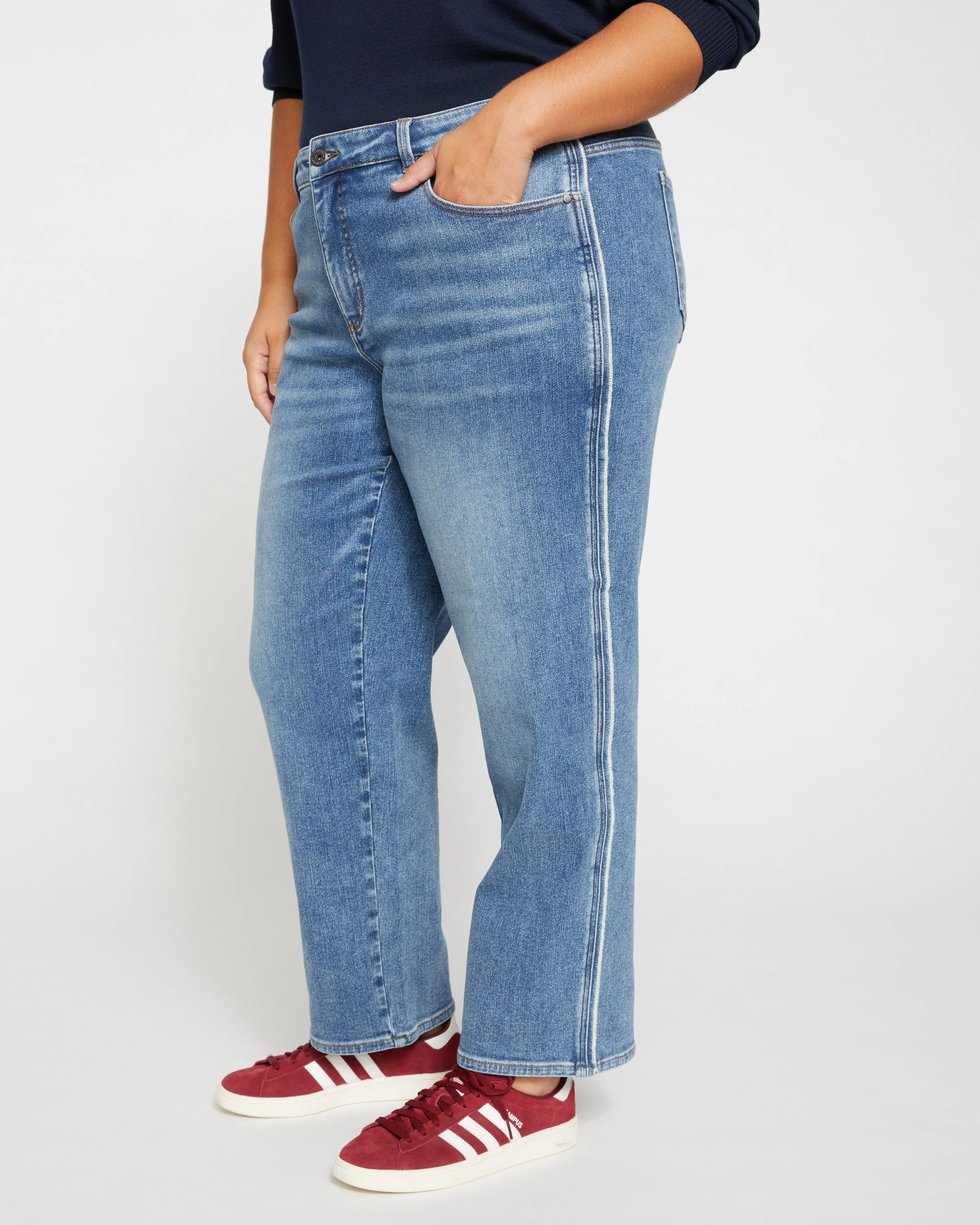 Elliot Mid Rise Tuxedo Stripe Jeans - Montana Blue - Image 2