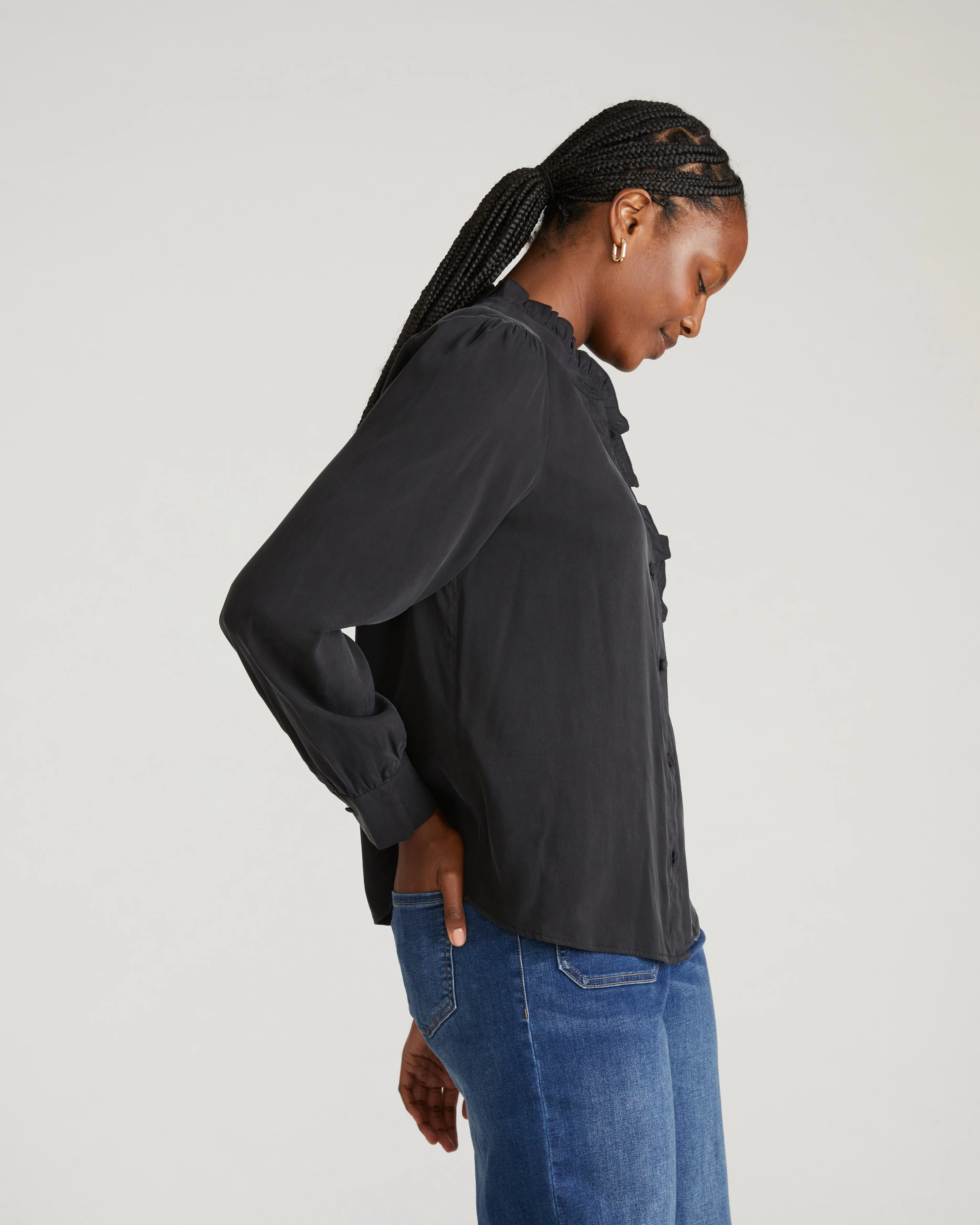 Endora Stretch Cupro Blouse - Black - Image 2