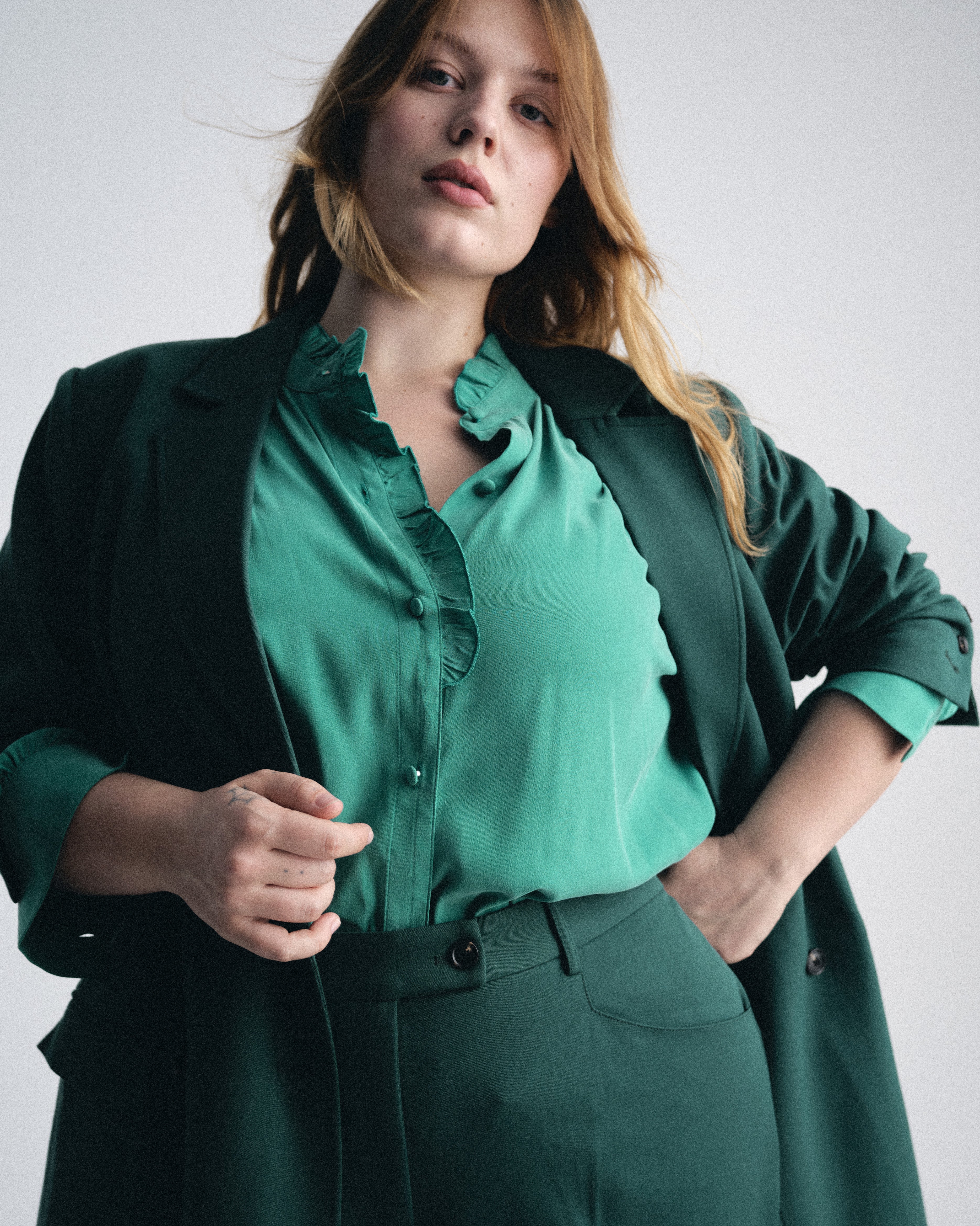 Endora Stretch Cupro Blouse - Green Tourmaline - Image 3