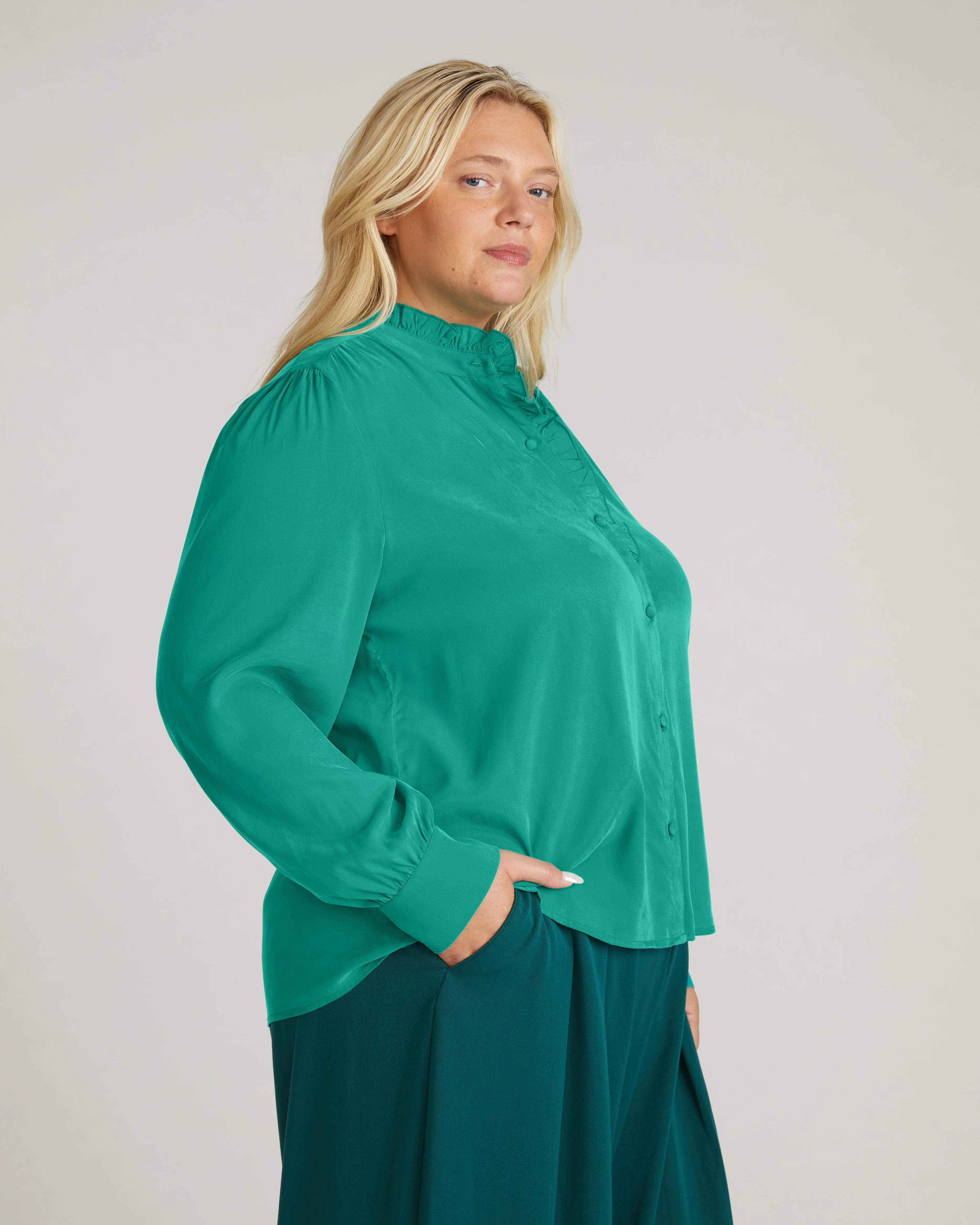 Endora Stretch Cupro Blouse - Green Tourmaline - Image 5
