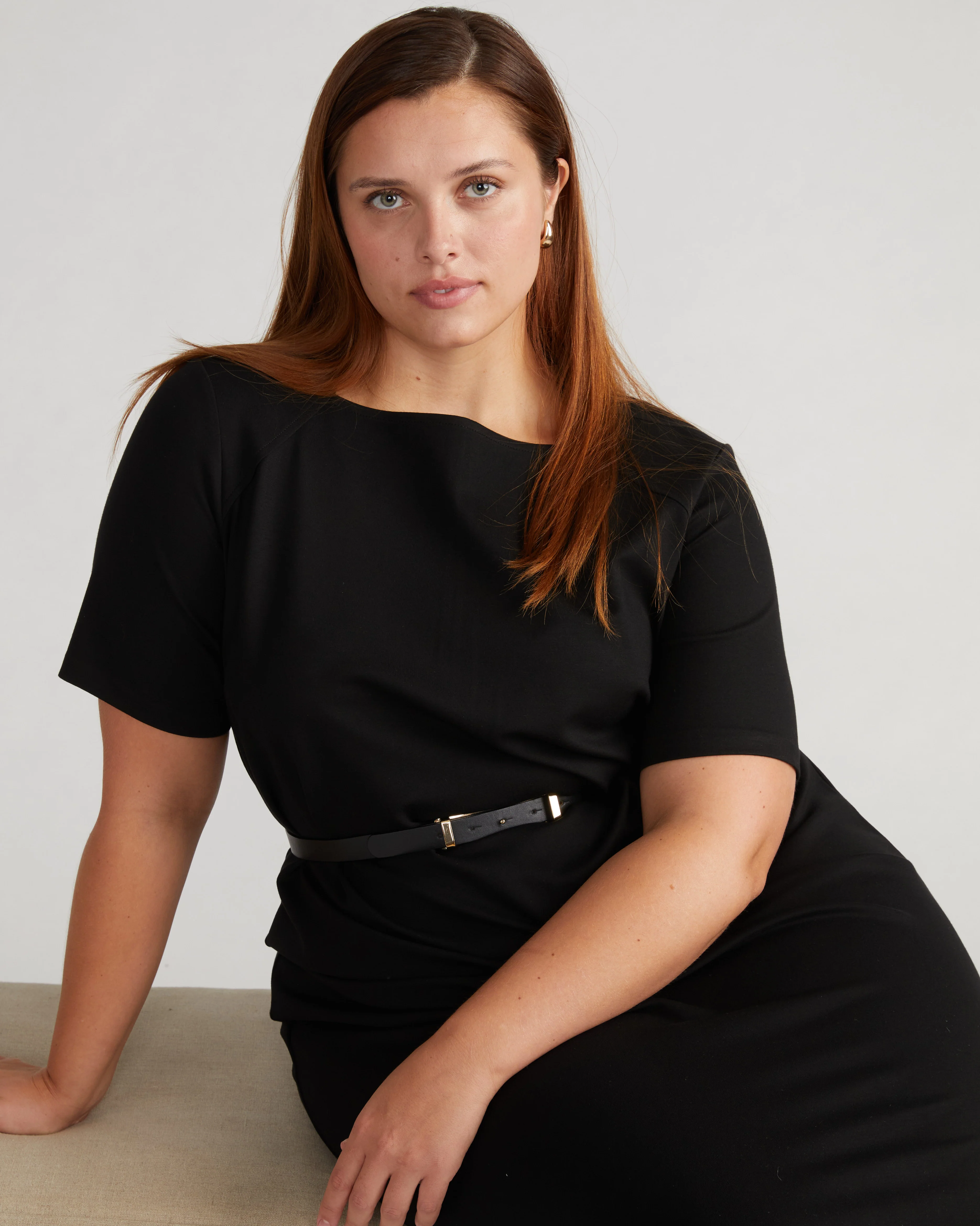 Envelope Neck Ponte Dress - Black - Image 3