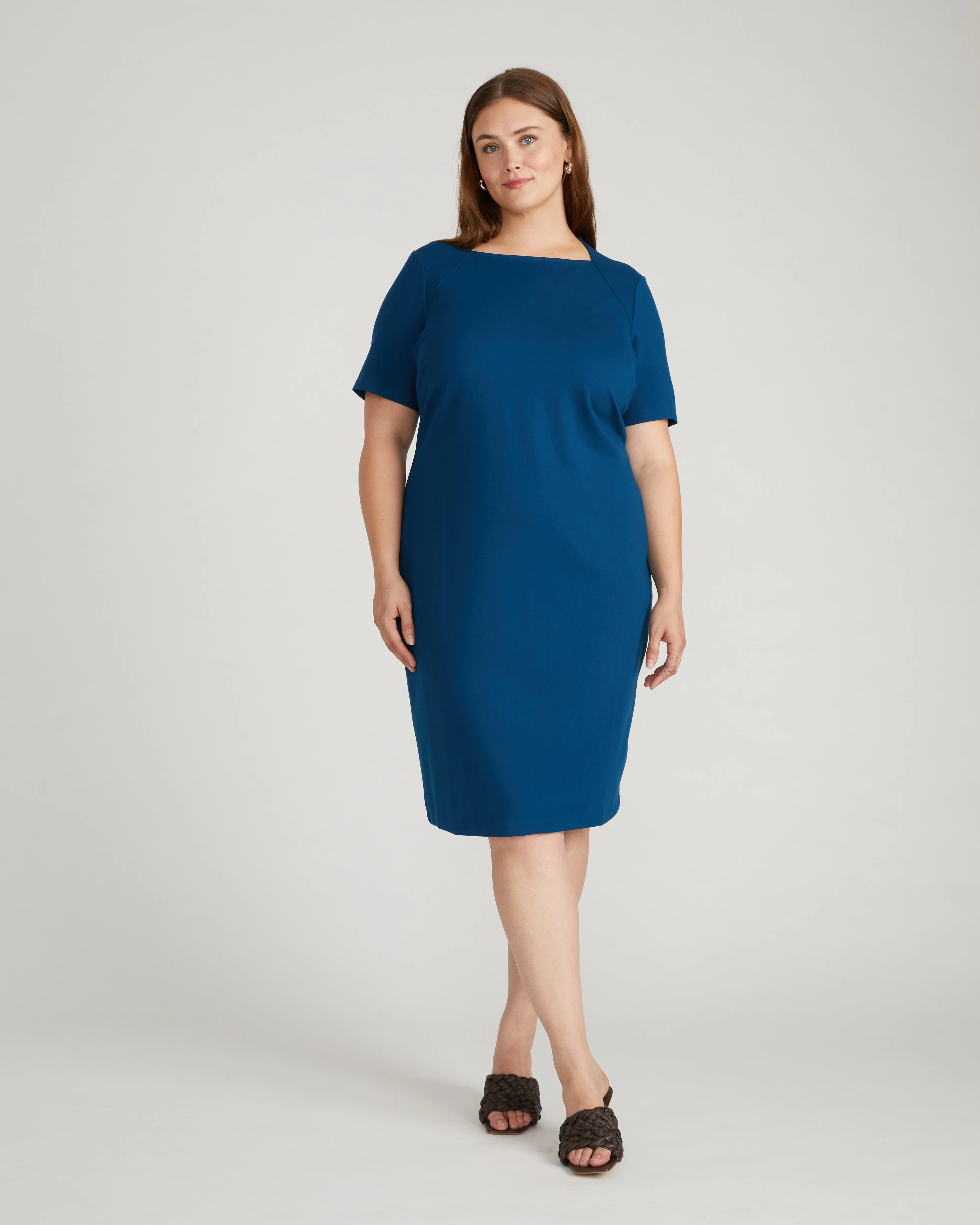 Envelope Neck Ponte Dress - Deep Teal - Image 4