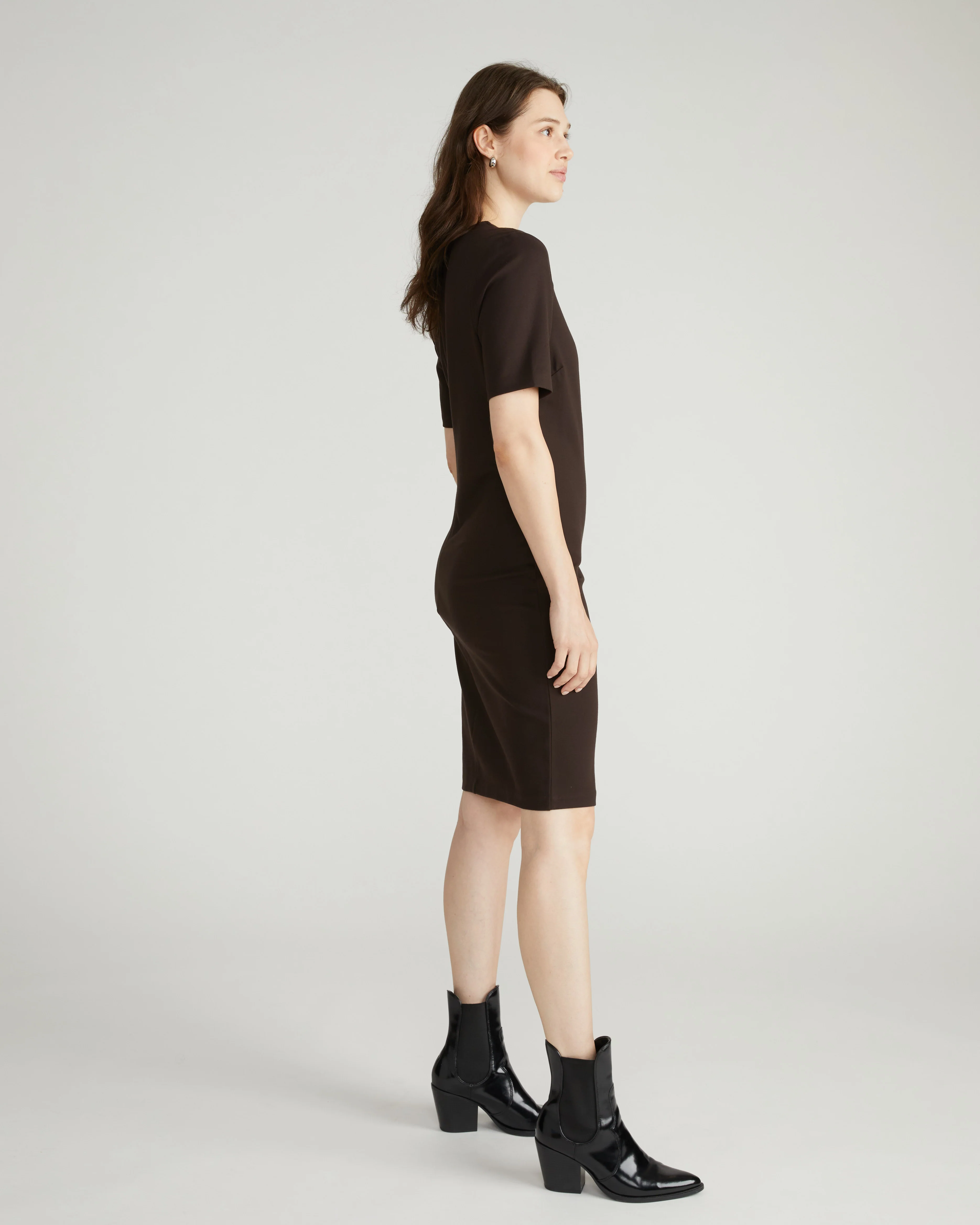 Envelope Neck Ponte Dress - Espresso - Image 2