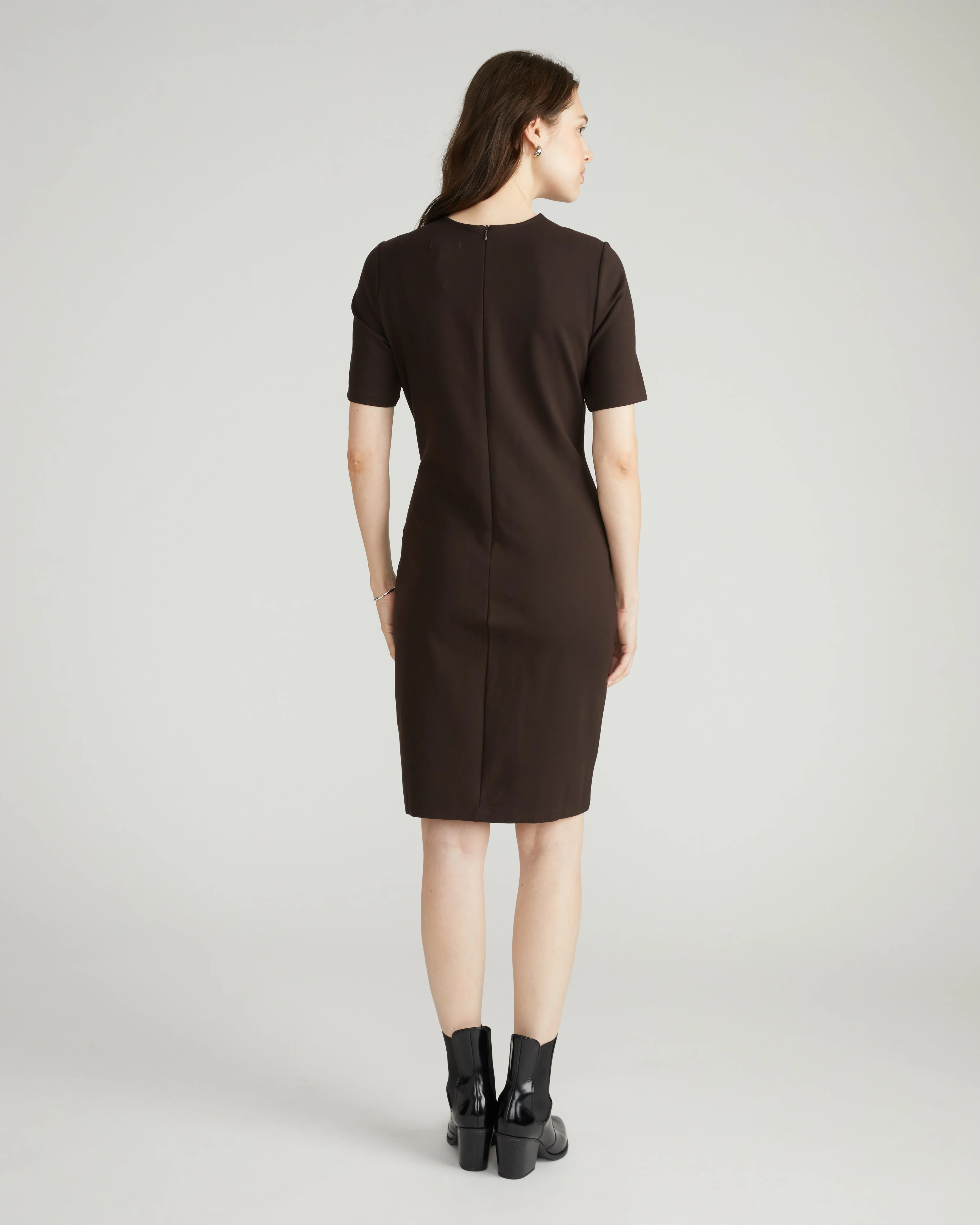 Envelope Neck Ponte Dress - Espresso - Image 3