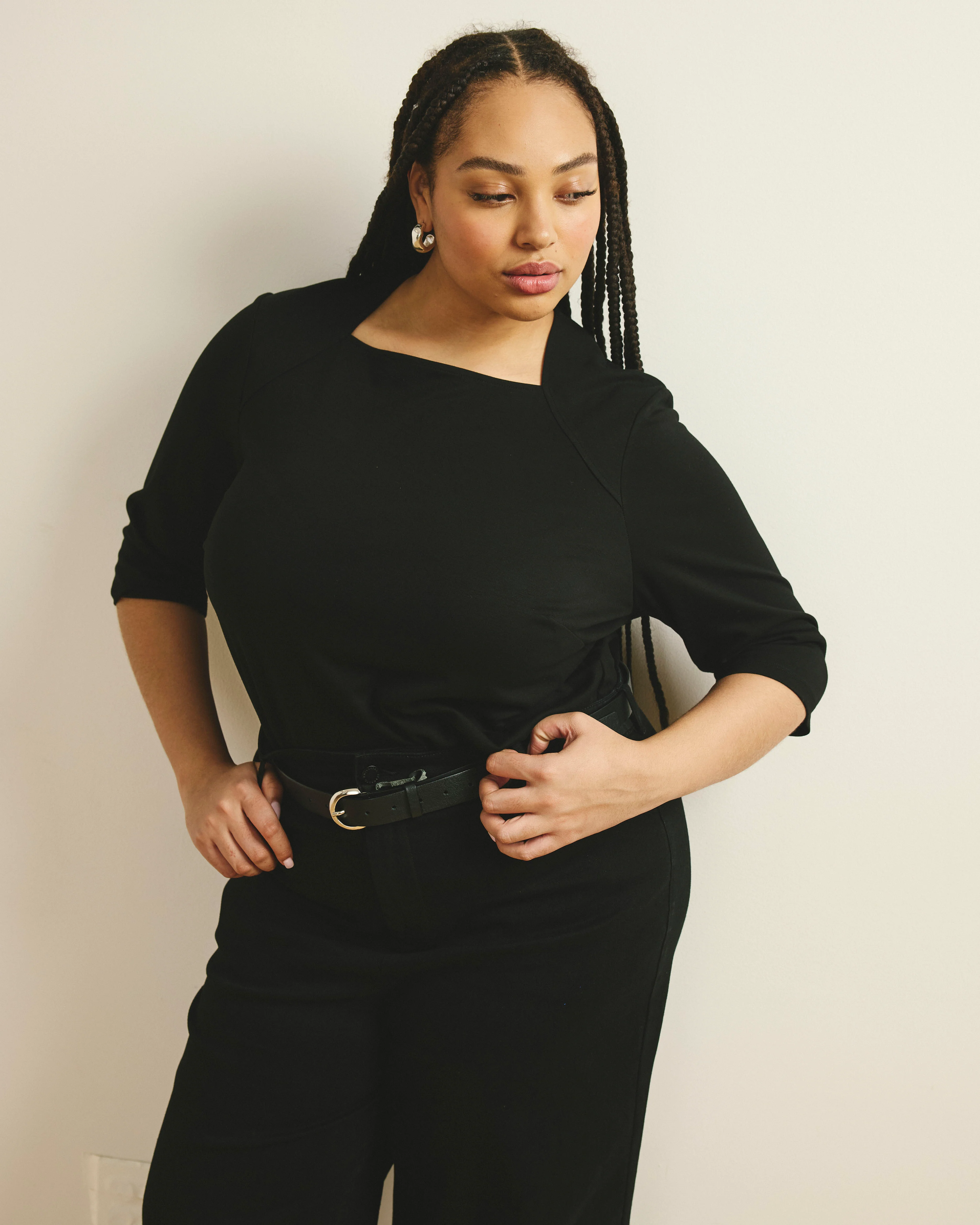 Envelope Neck Viscose Jersey Top - Black - Image 3
