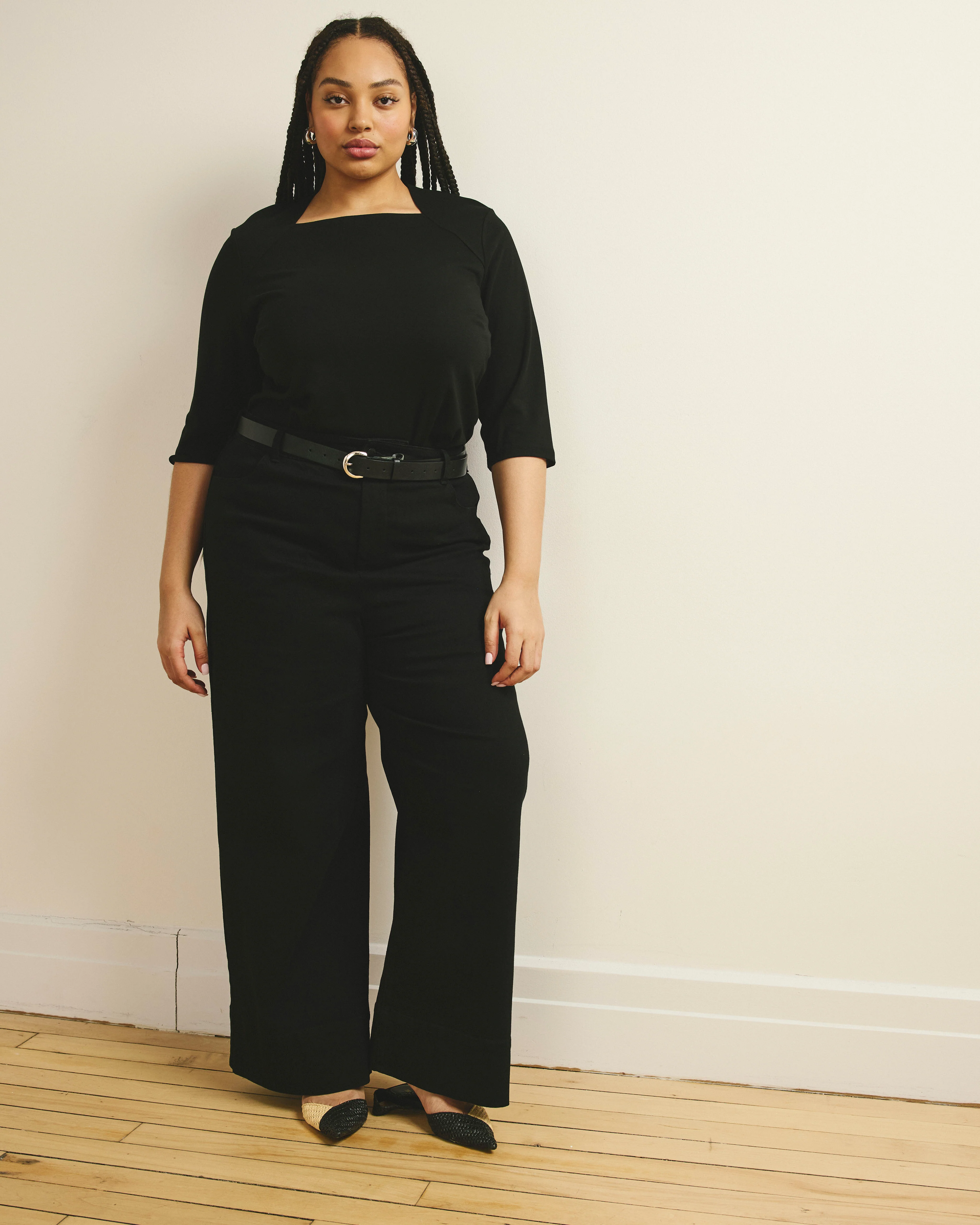 Envelope Neck Viscose Jersey Top - Black - Image 4