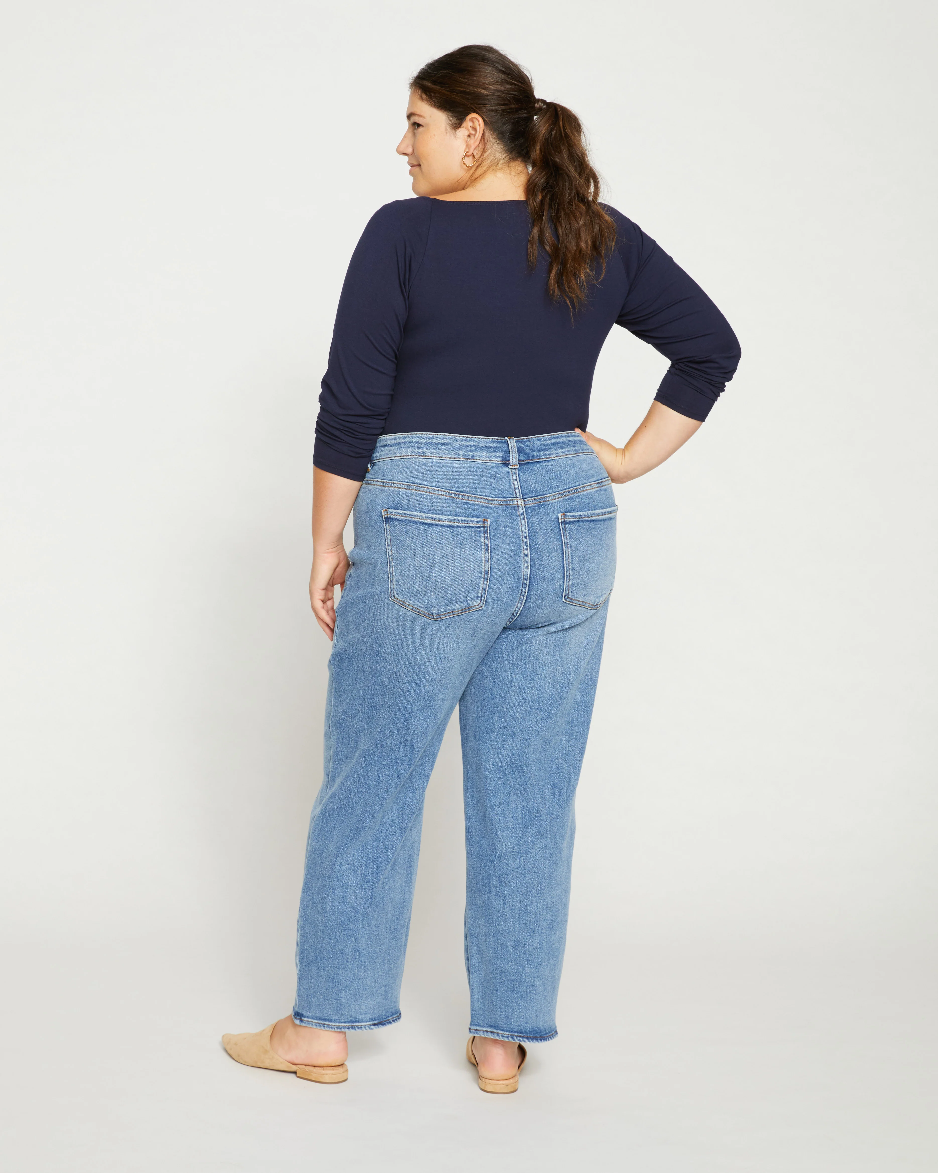 Etta High Rise Straight Leg Jeans 28 Inch - Distressed Washed Indigo - Image 4