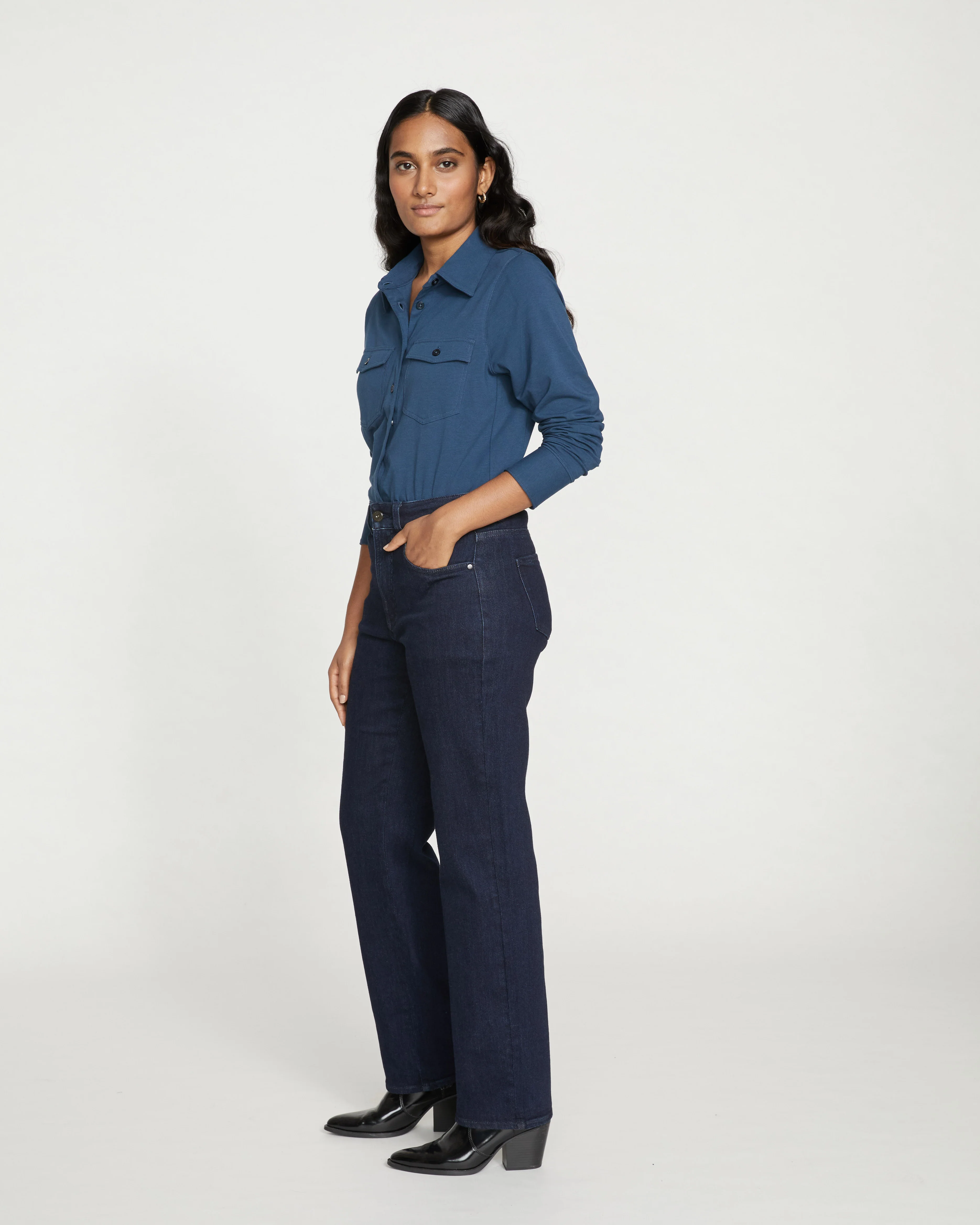 Etta High Rise Straight Leg Jeans 31 Inch - Dark Indigo - Image 3