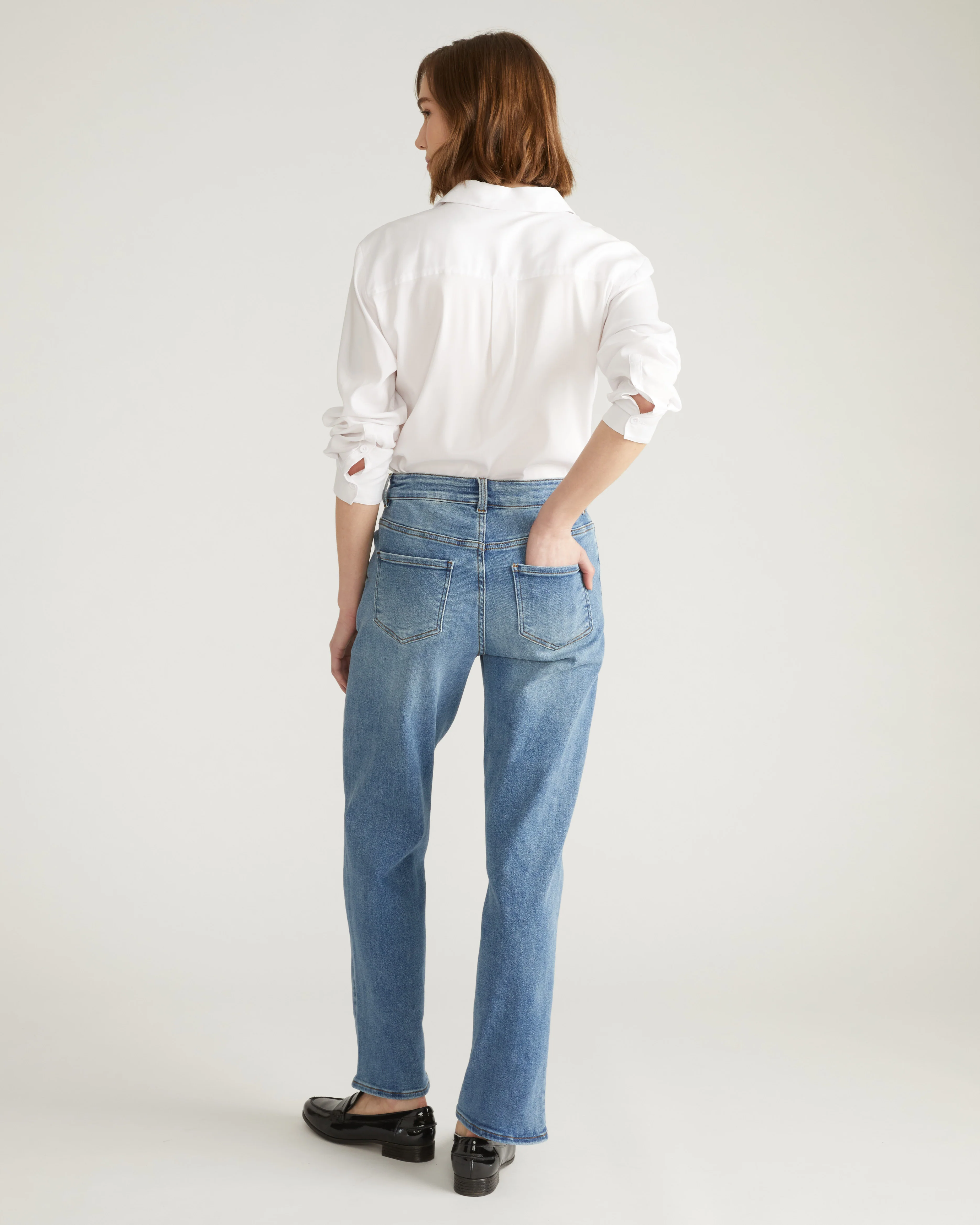 Etta High Rise Straight Leg Jeans 31 Inch - Distressed Washed Indigo - Image 3
