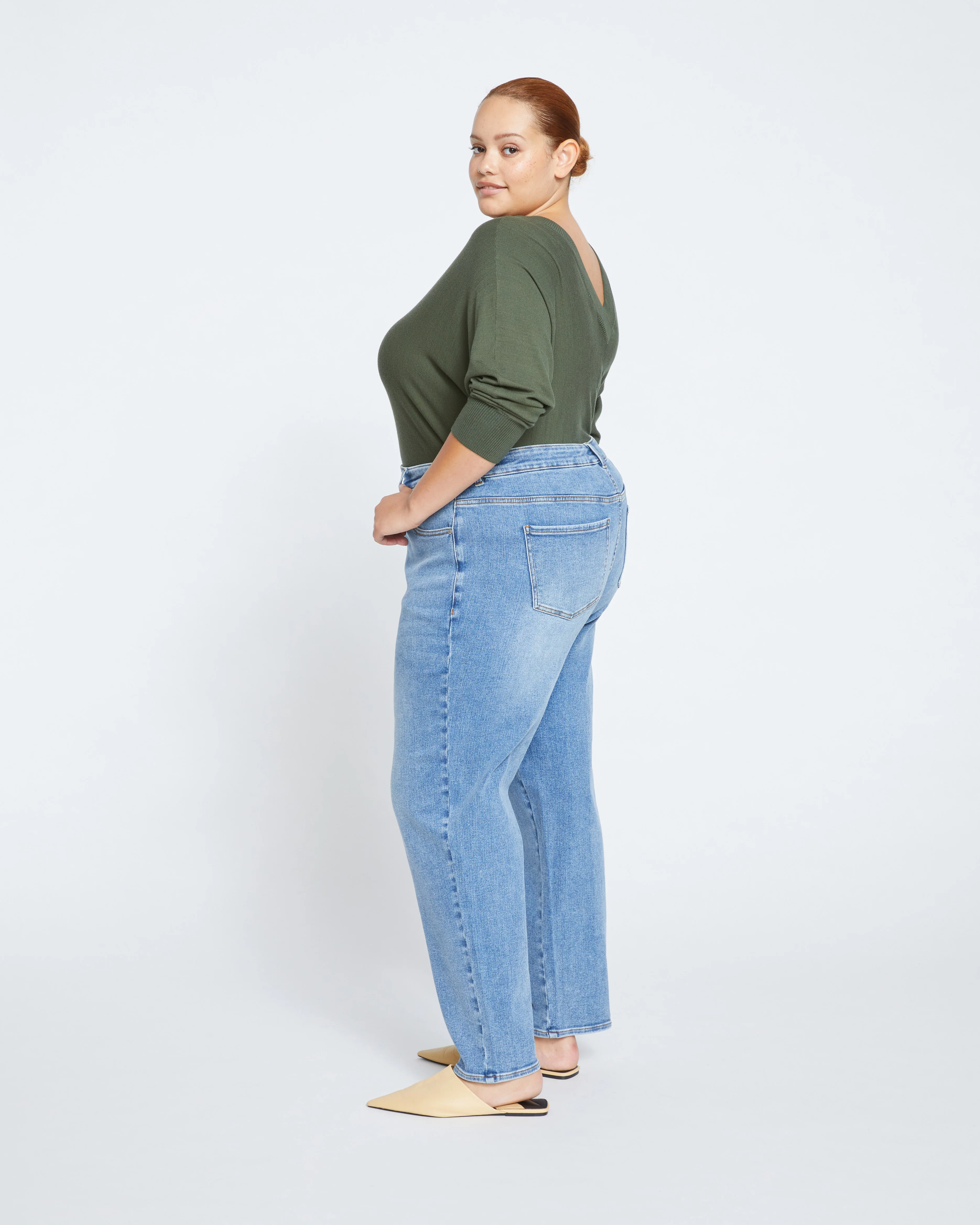 Etta High Rise Straight Leg Jeans 31 Inch - Distressed Washed Indigo - Image 5