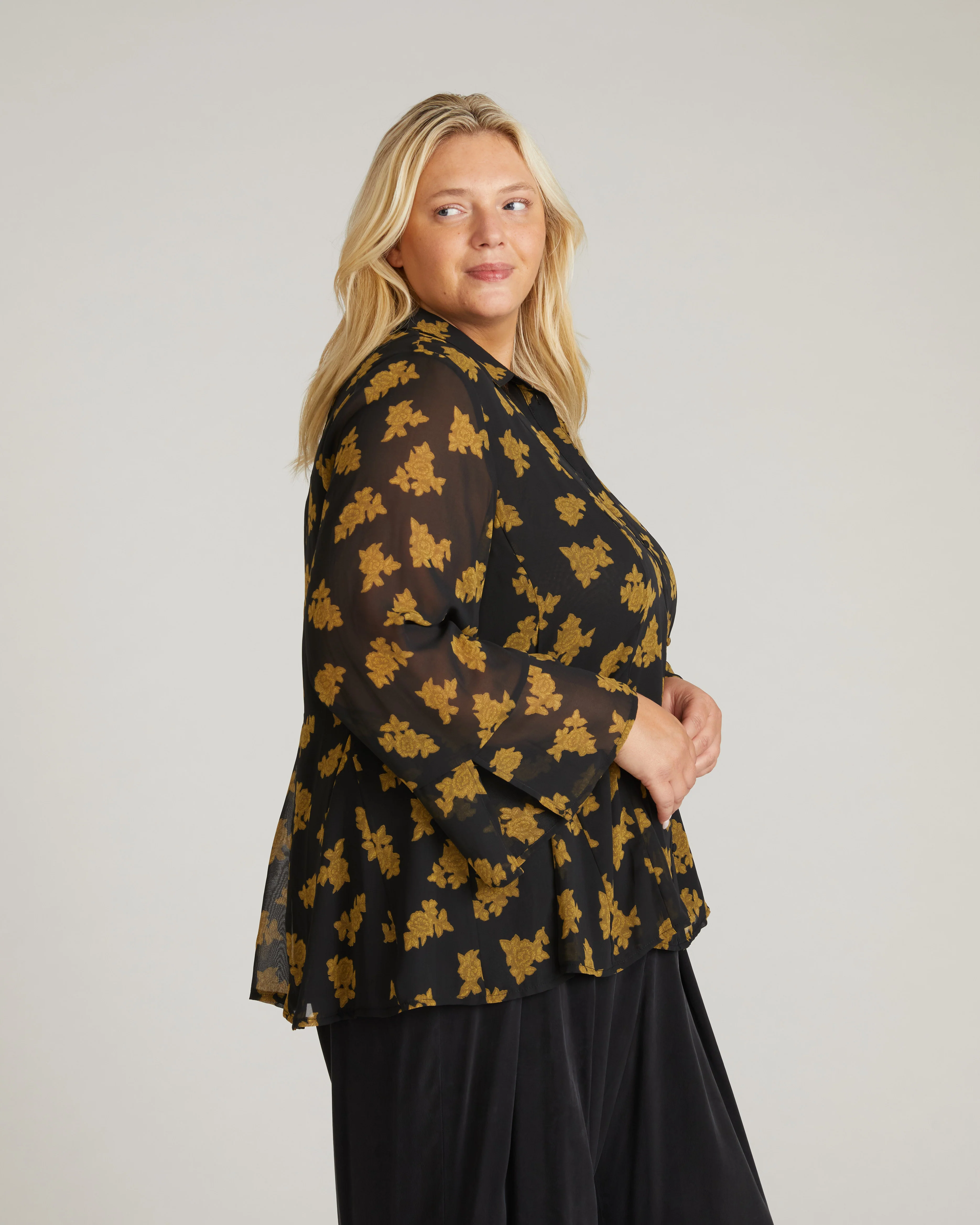 Evie Chiffon Blouse - Gold Heirloom Print - Image 6