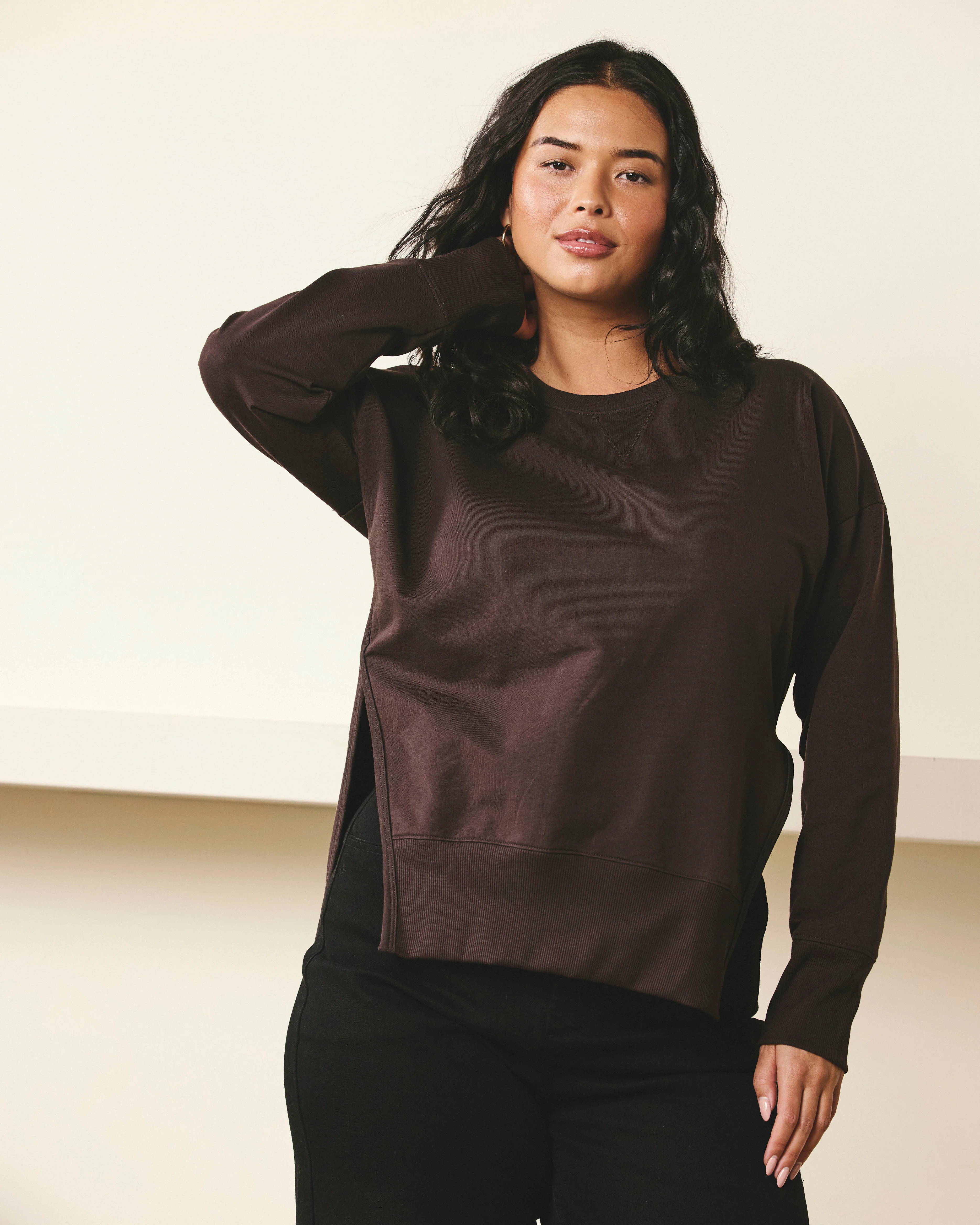 Fiona Side Slit Sweatshirt - Deep Brown - Image 3