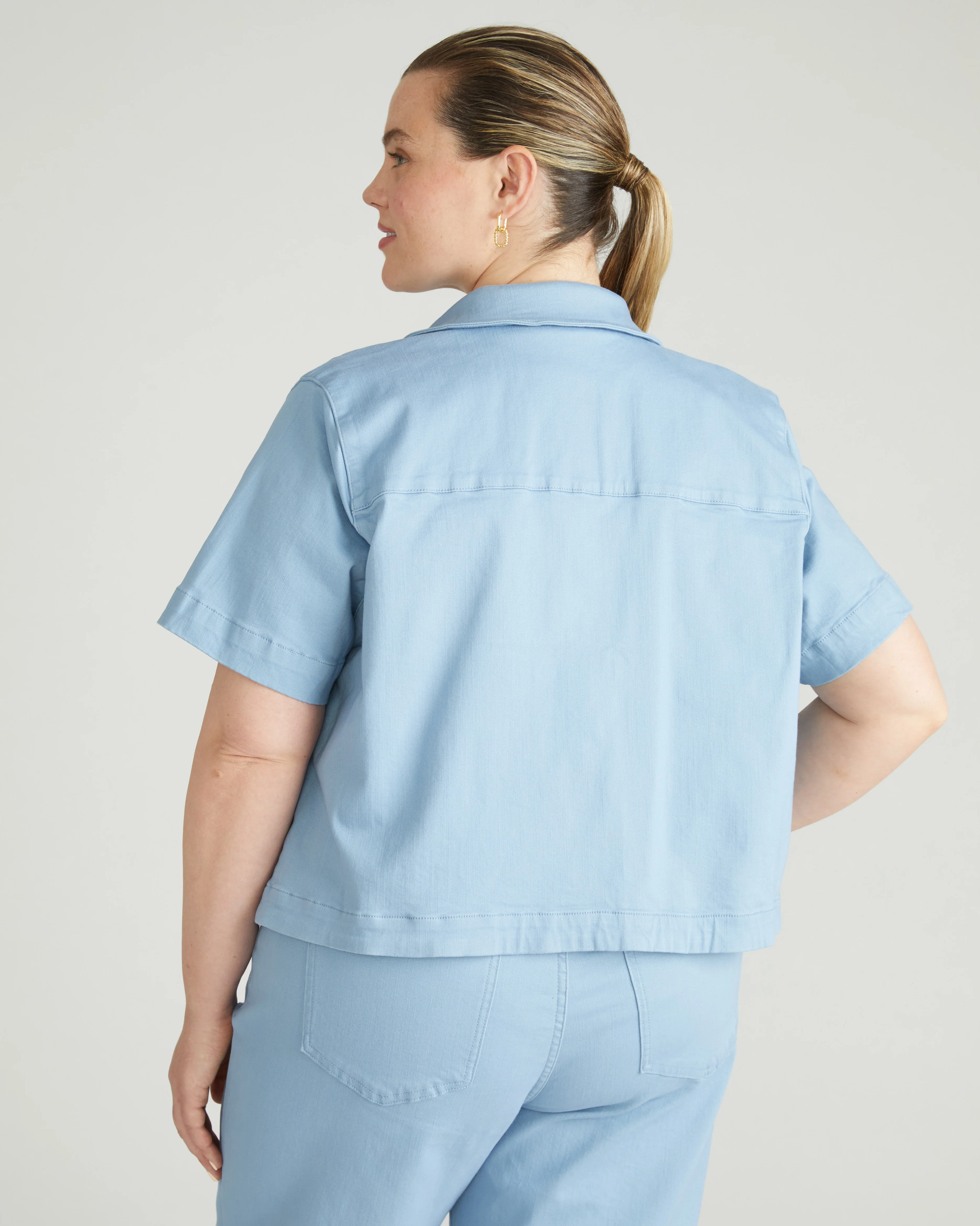 Flynn Short Sleeve Denim Shacket - Clear Sky - Image 3