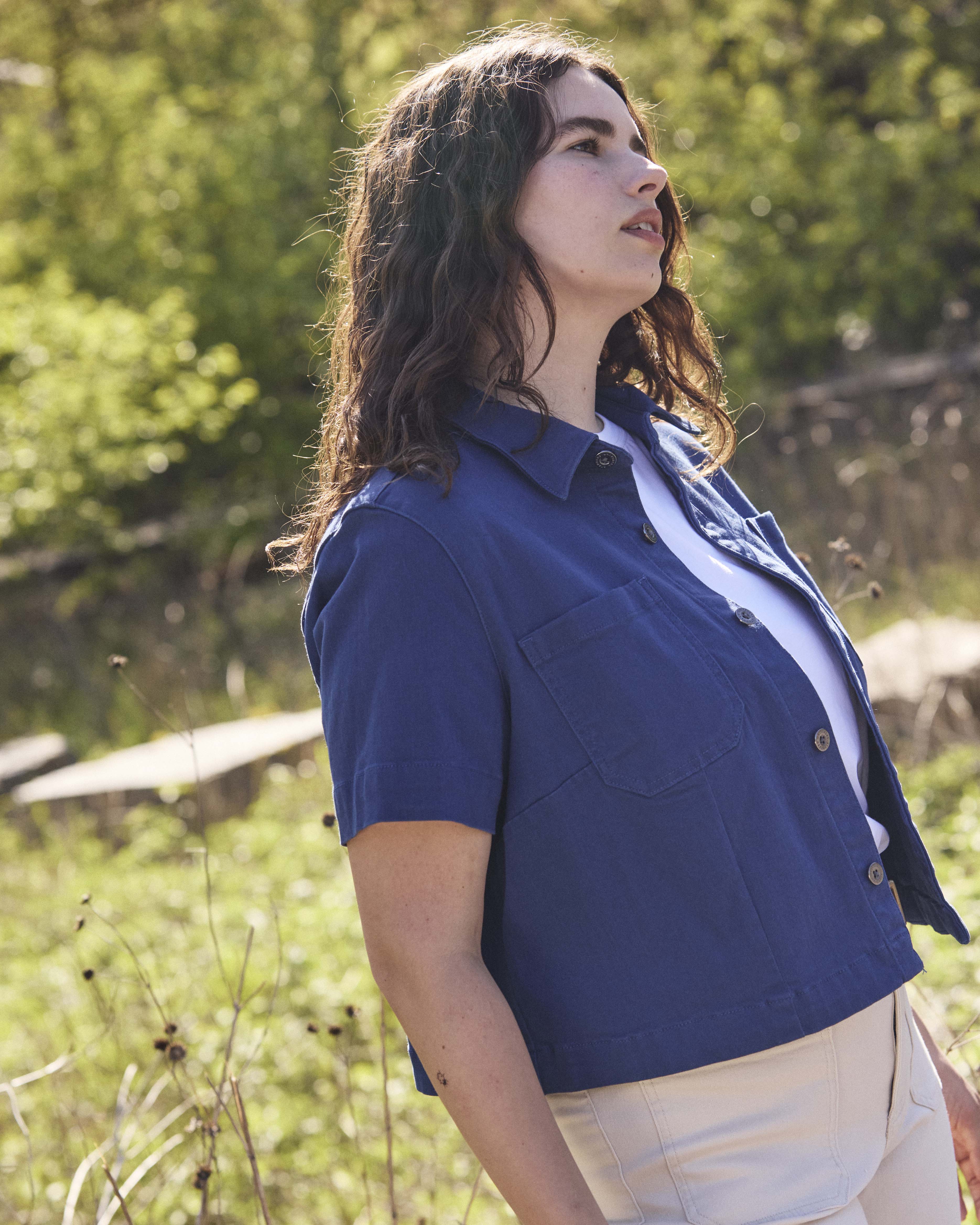 Flynn Short Sleeve Denim Shacket - French Blue - Image 3