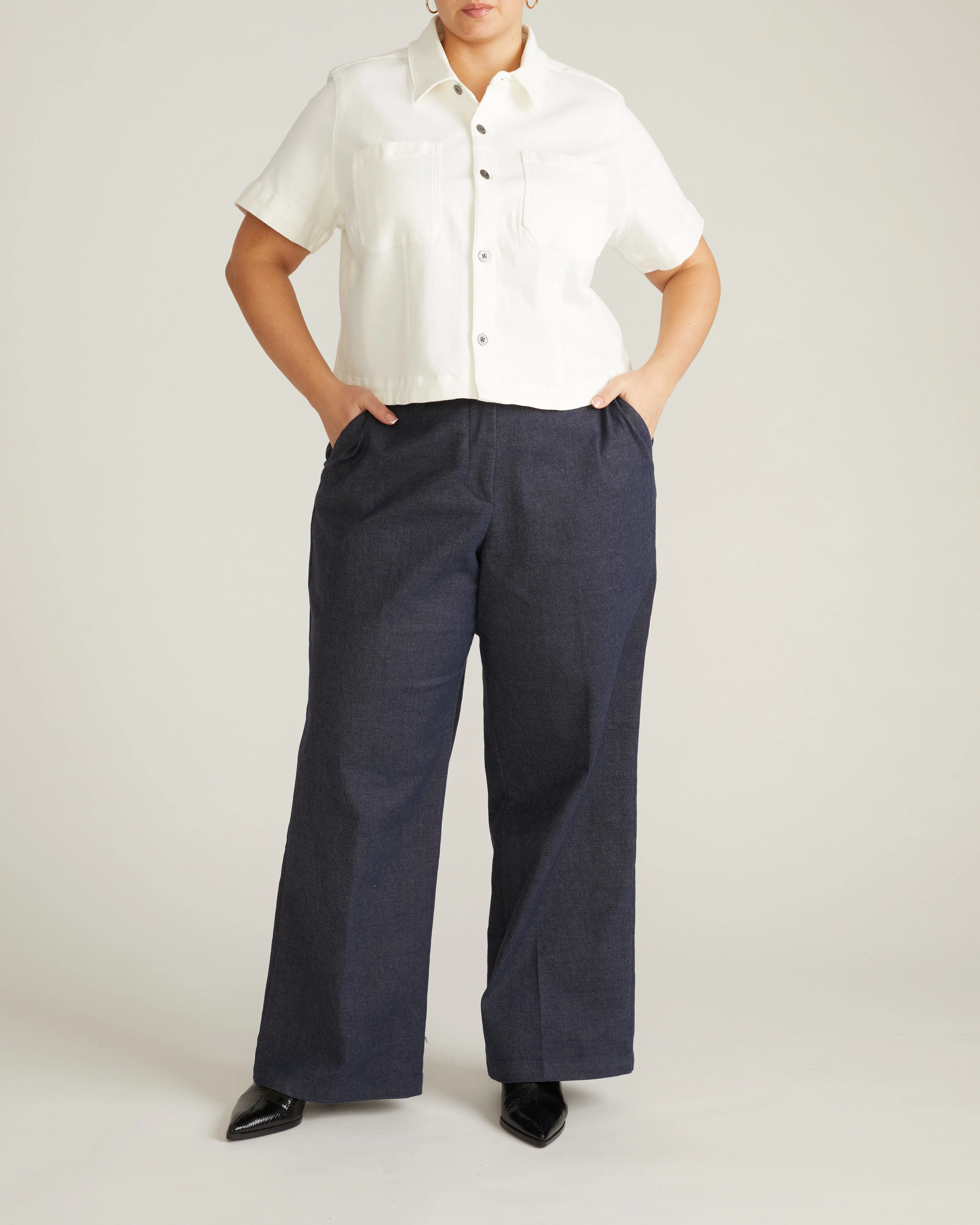Flynn Short Sleeve Denim Shacket - White - Image 3