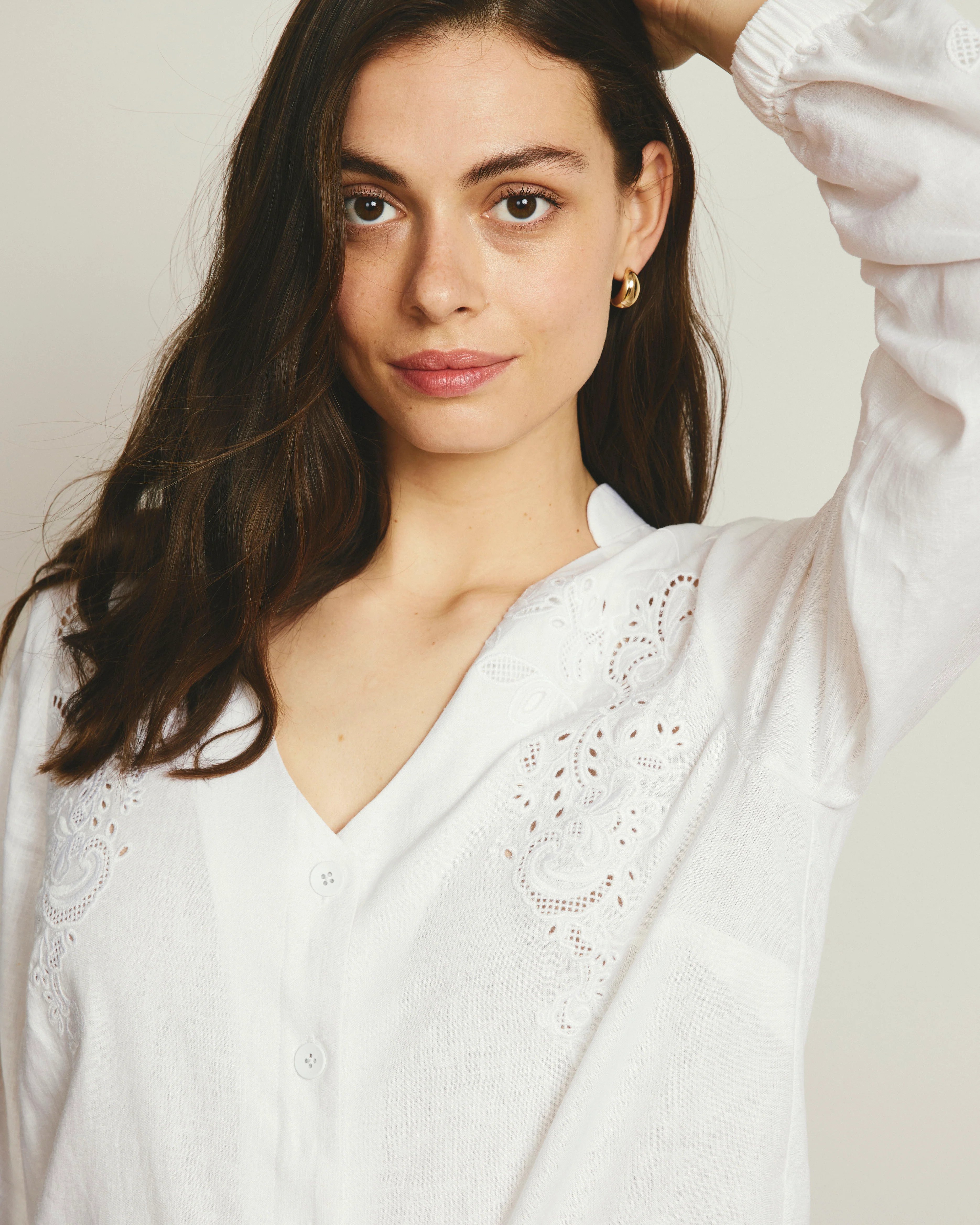 Frances Embroidered Linen Blouse - White - Image 4