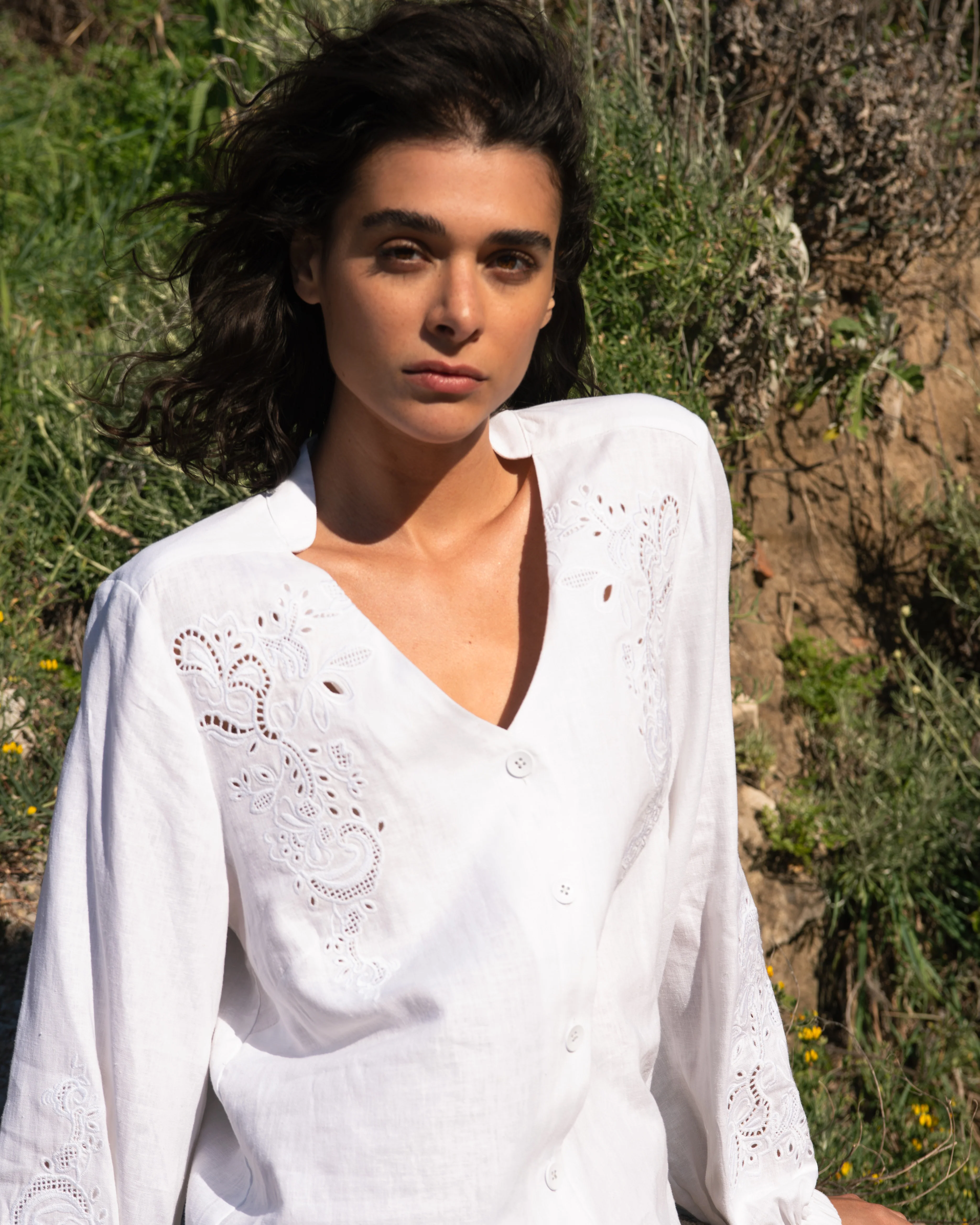 Frances Embroidered Linen Blouse - White - Image 6