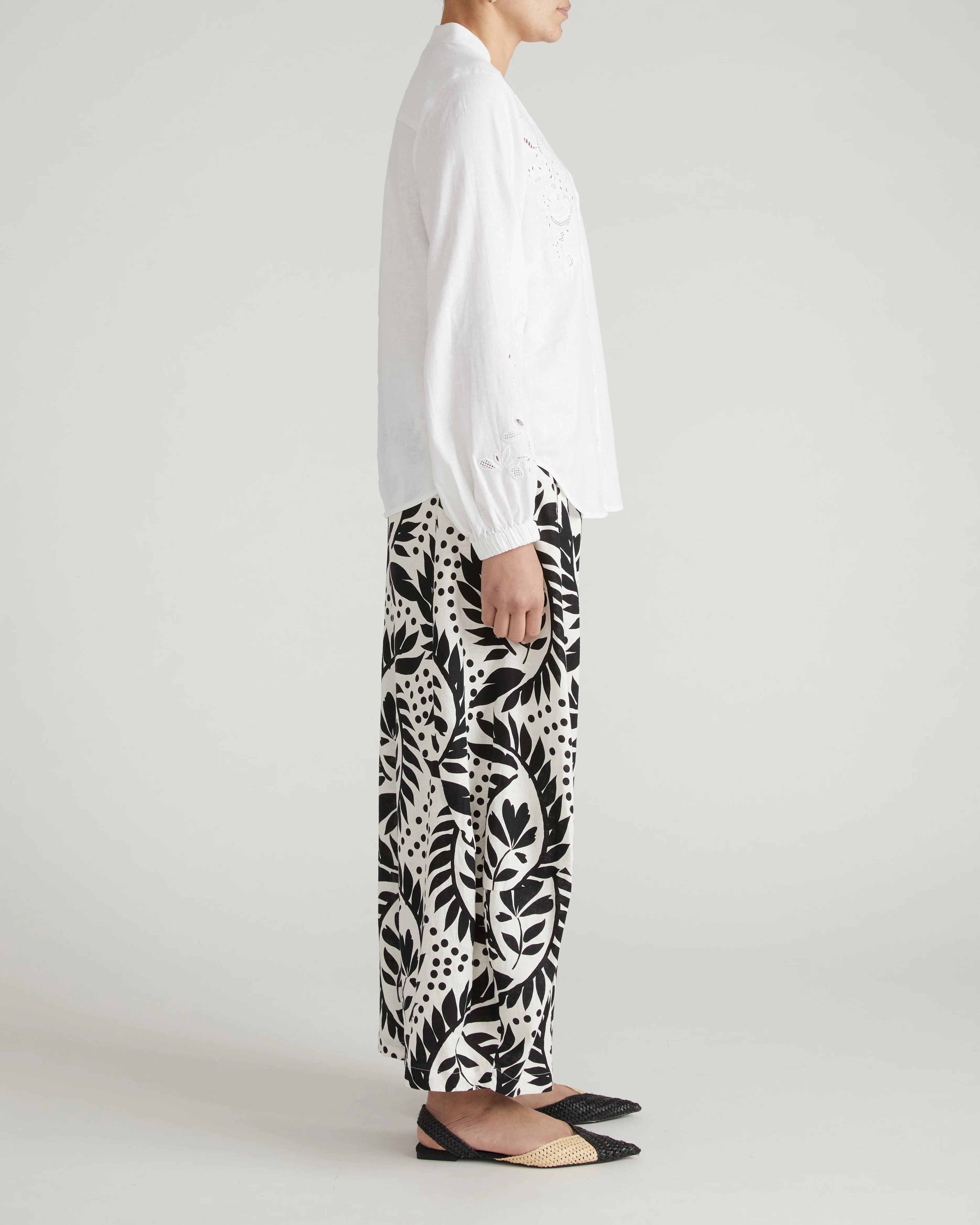 Frances Embroidered Linen Blouse - White - Image 8