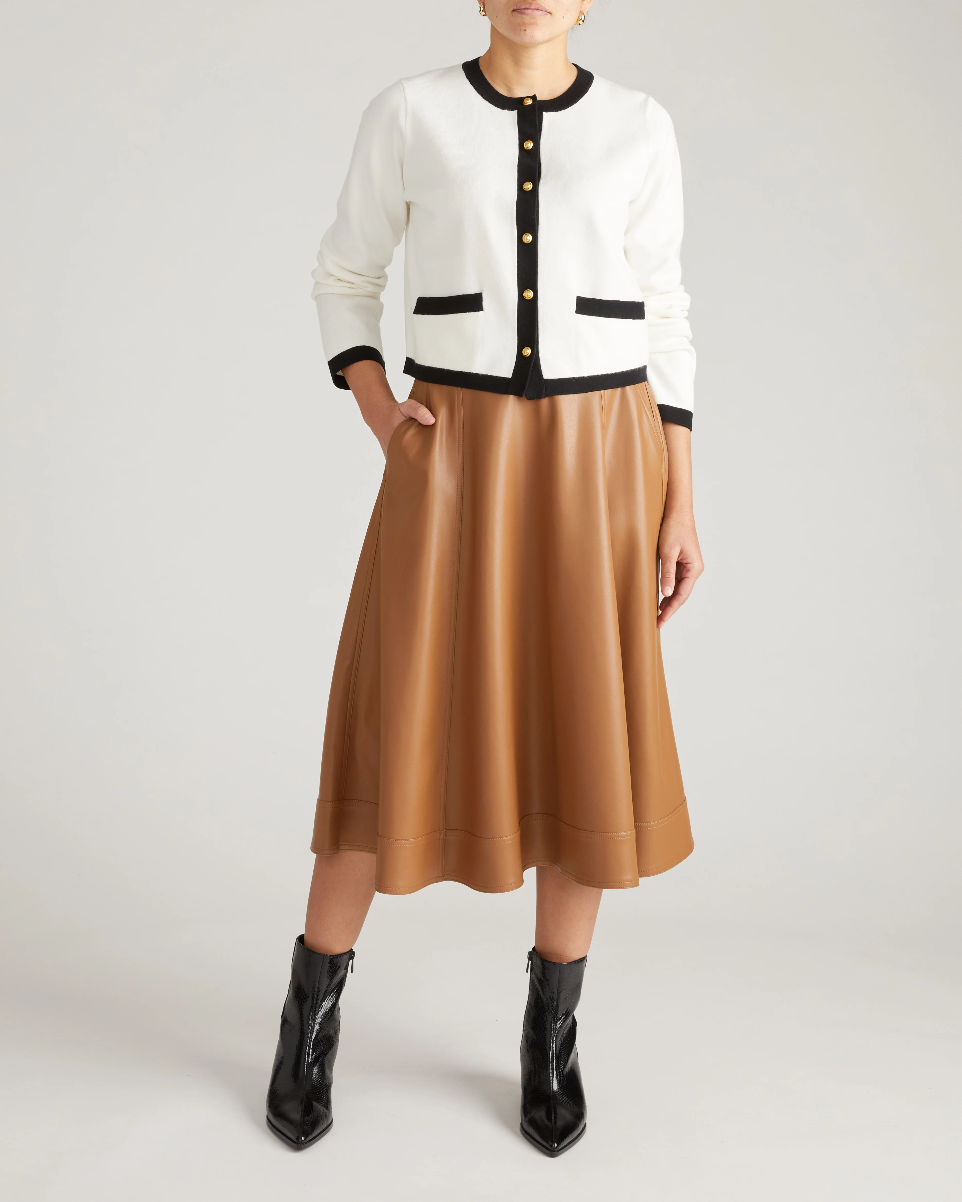 Gabrielle Button-Front Cardigan - Cream with Black Accents - Image 6