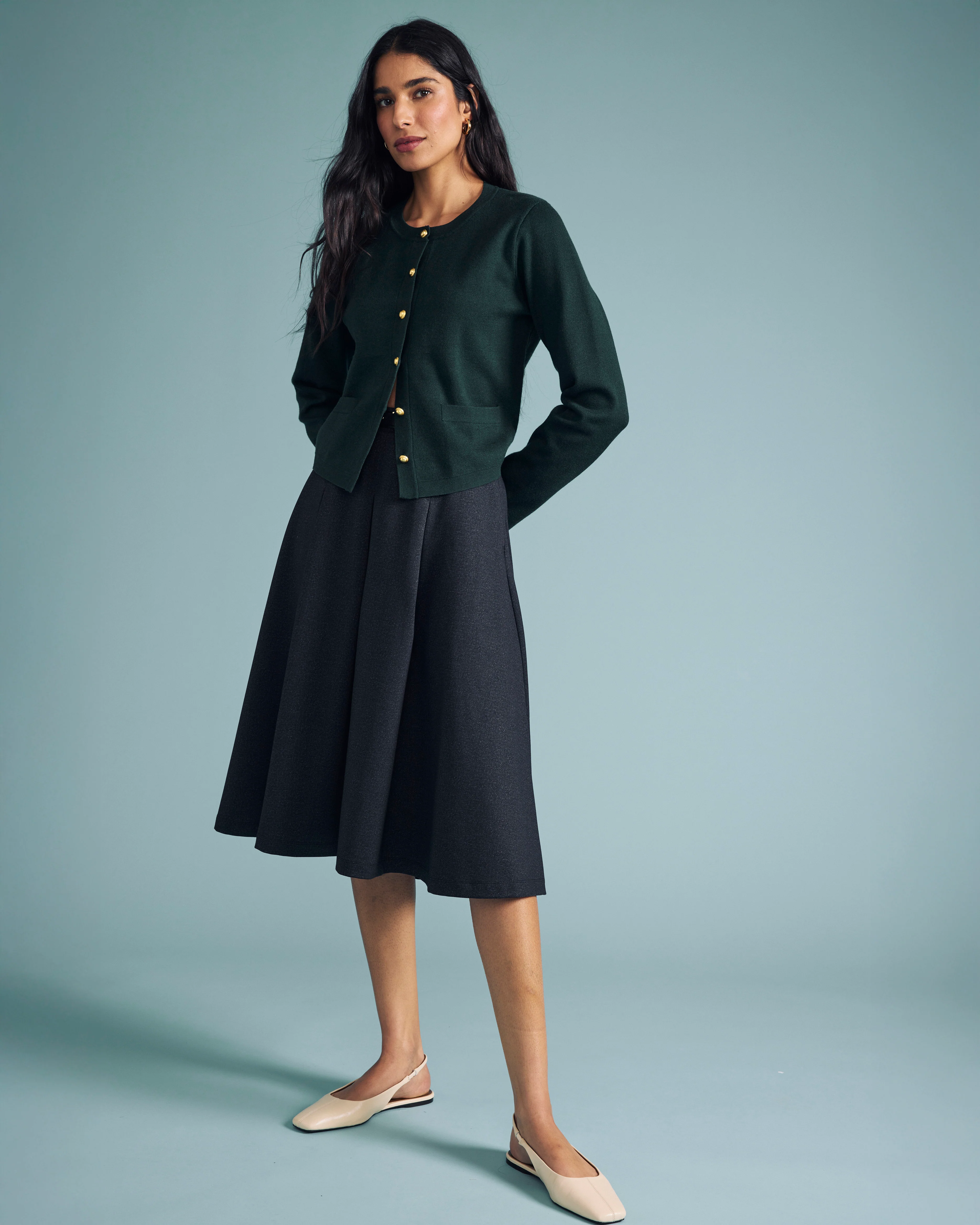 Gabrielle Button-Front Cardigan - Forest Green - Image 2