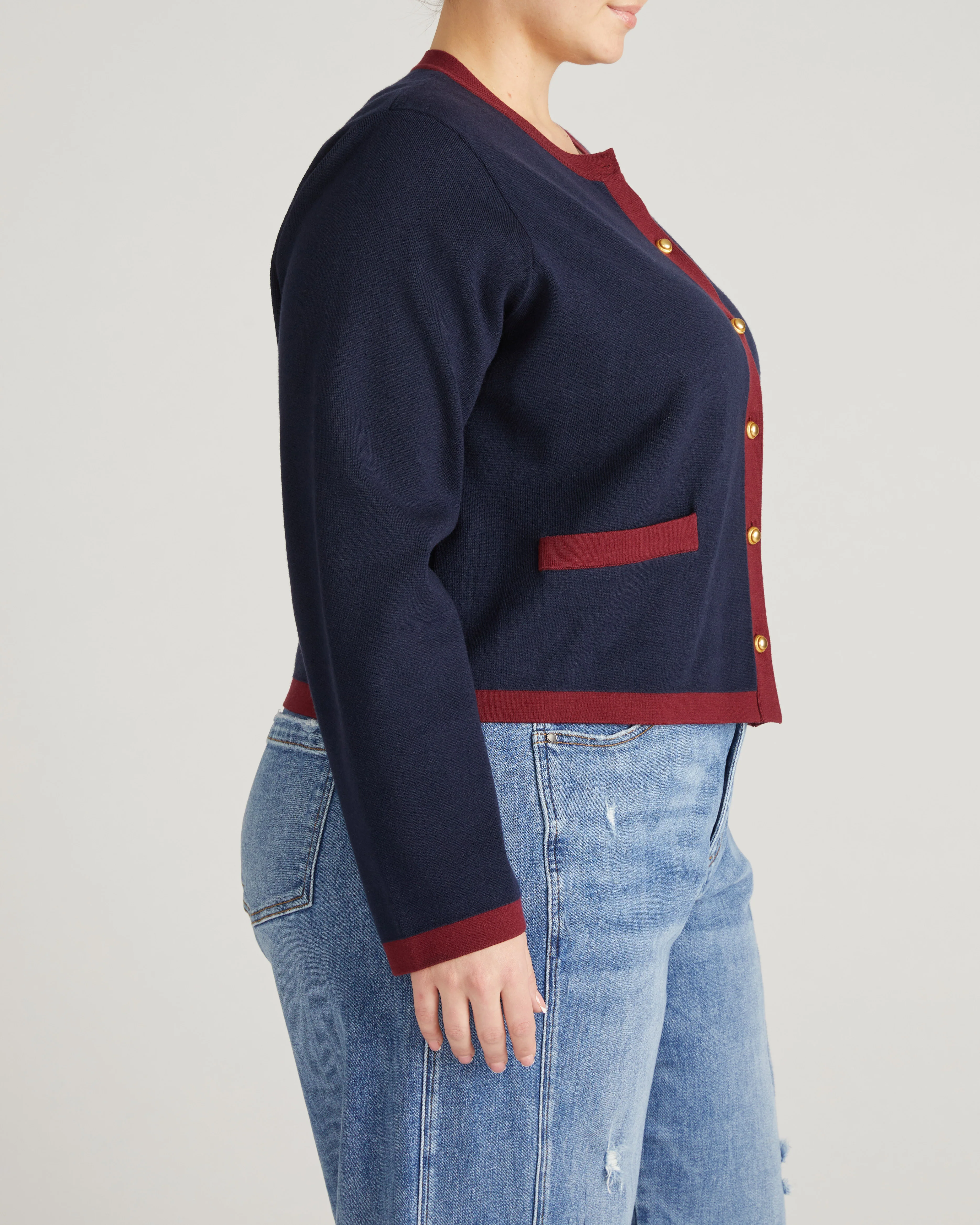 Gabrielle Button-Front Cardigan - Midnight with Red Accents - Image 5