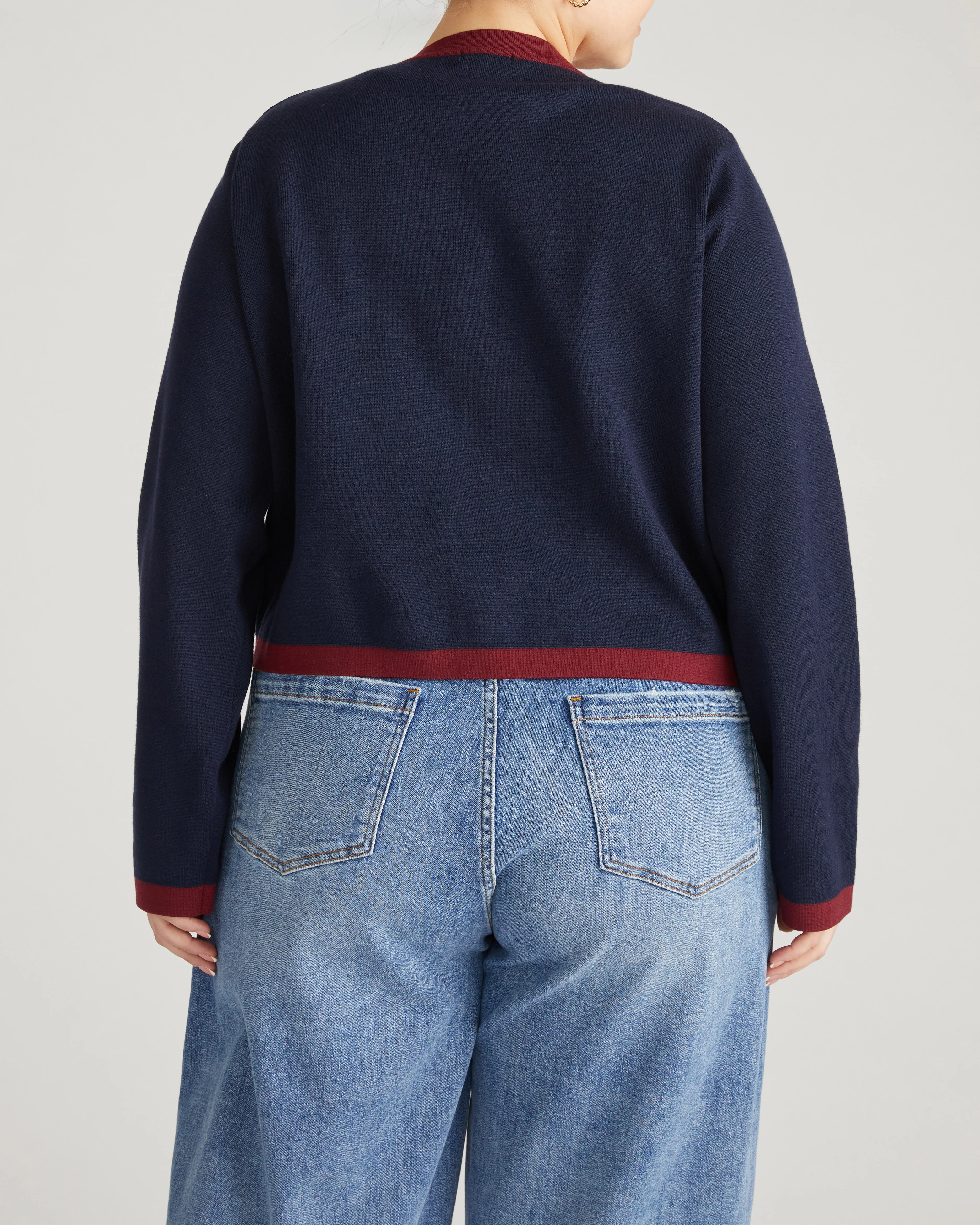 Gabrielle Button-Front Cardigan - Midnight with Red Accents - Image 6