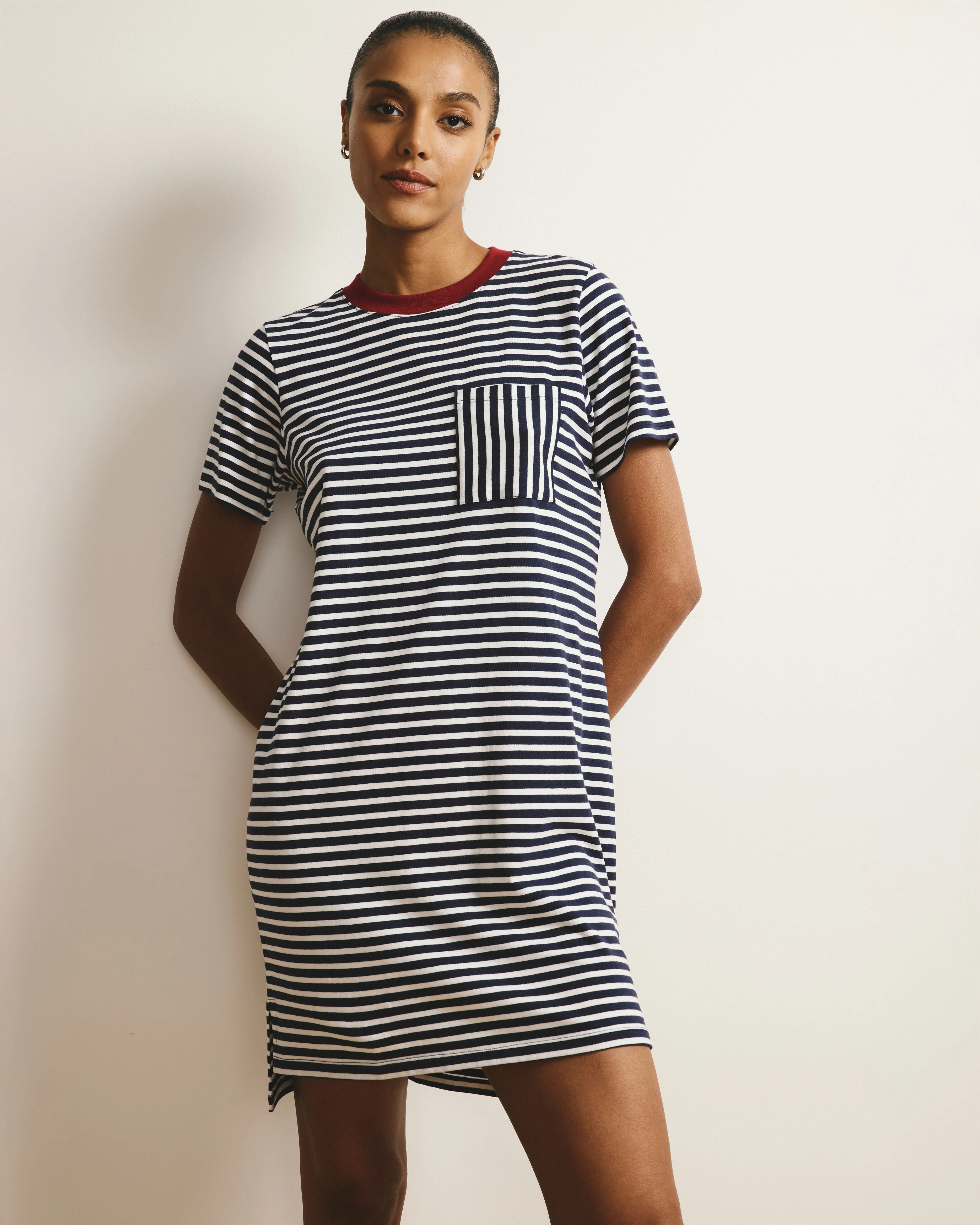 Garcon Tee Dress - Navy/White Stripe with Garnet Trim - Image 2