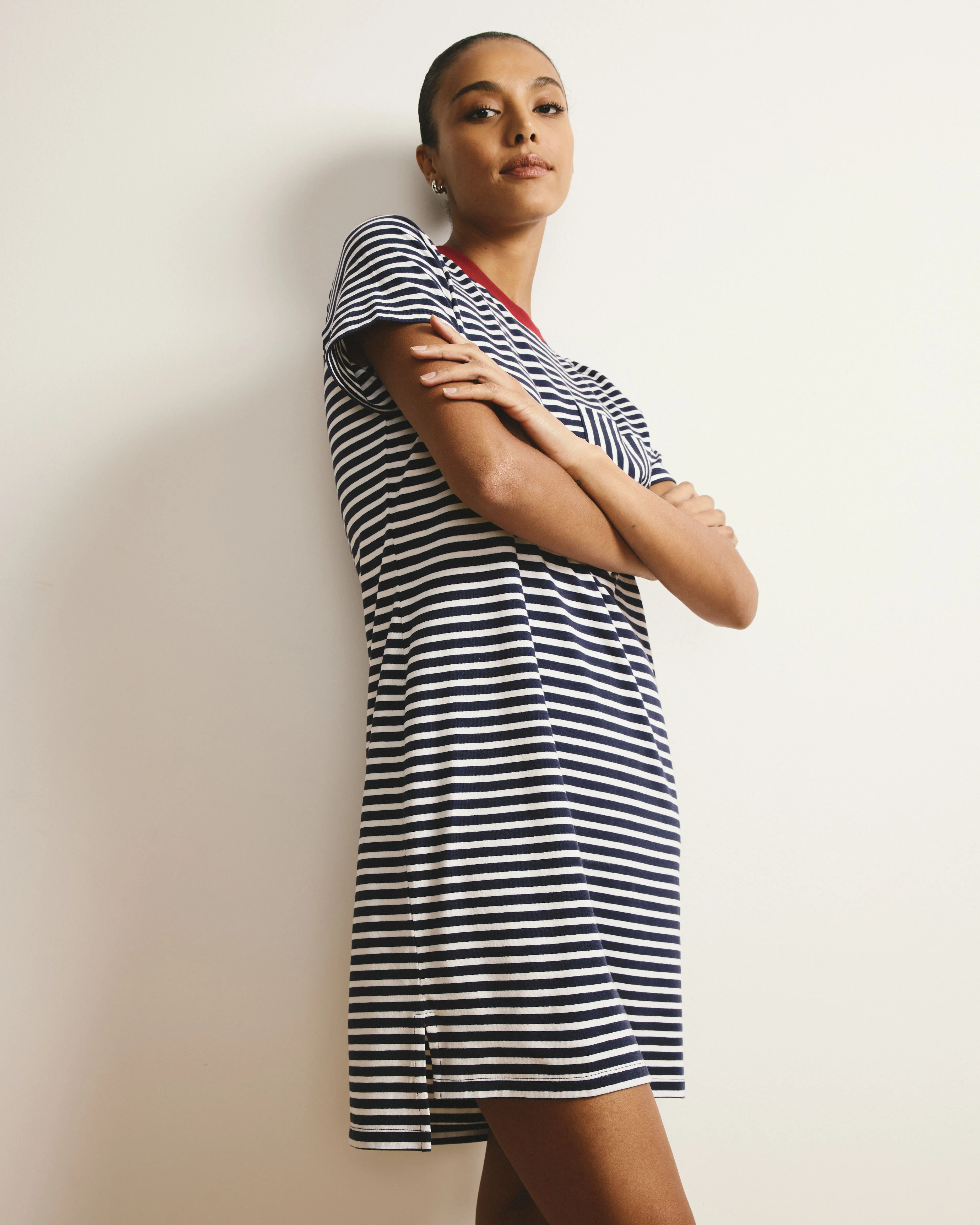 Garcon Tee Dress - Navy/White Stripe with Garnet Trim - Image 3