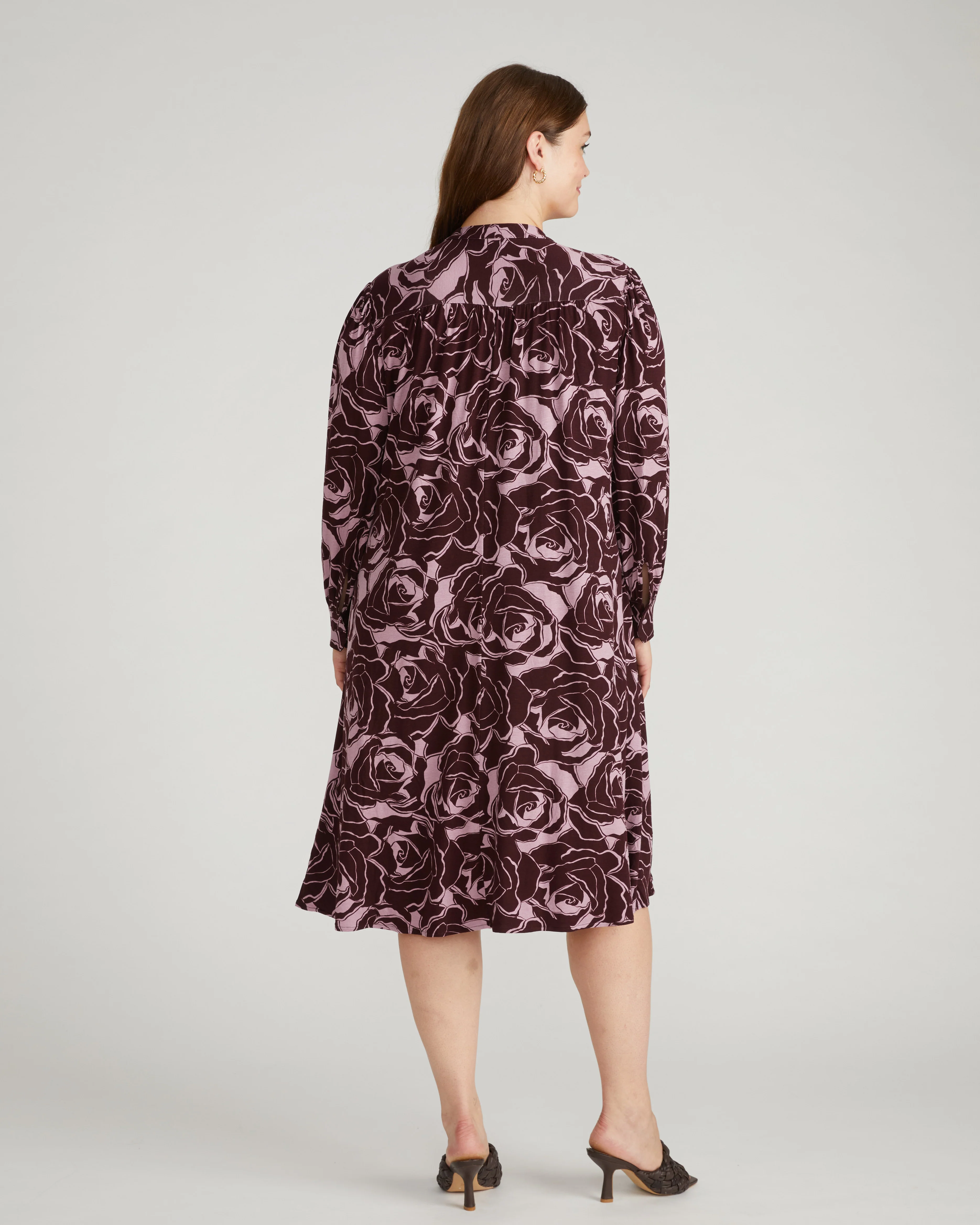 Gramercy Liquid Jersey Dress - Rose Print in Black Cherry - Image 3