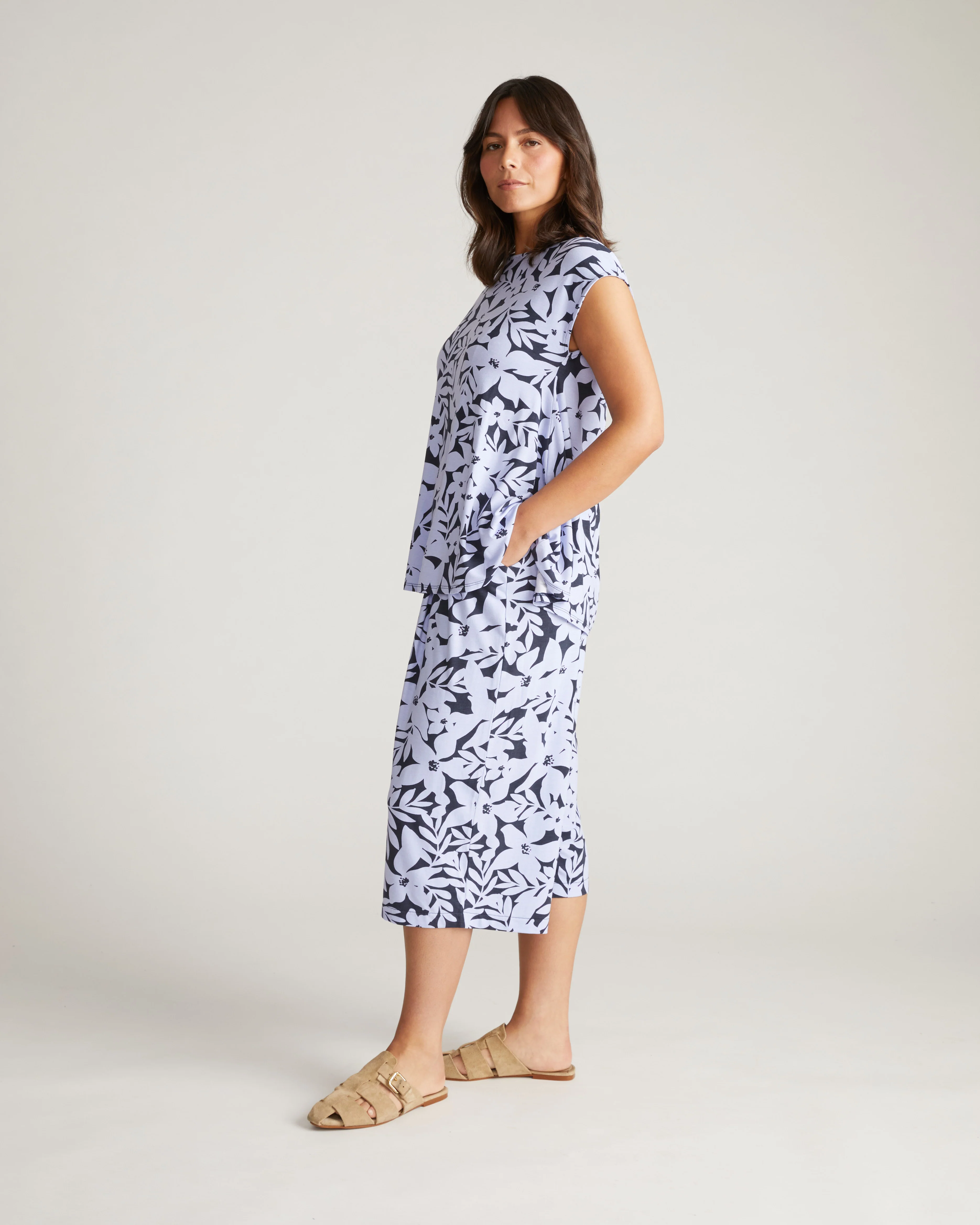 Heatwave Divine Jersey Flared Top - Petal Palette Print in Jacaranda - Image 2