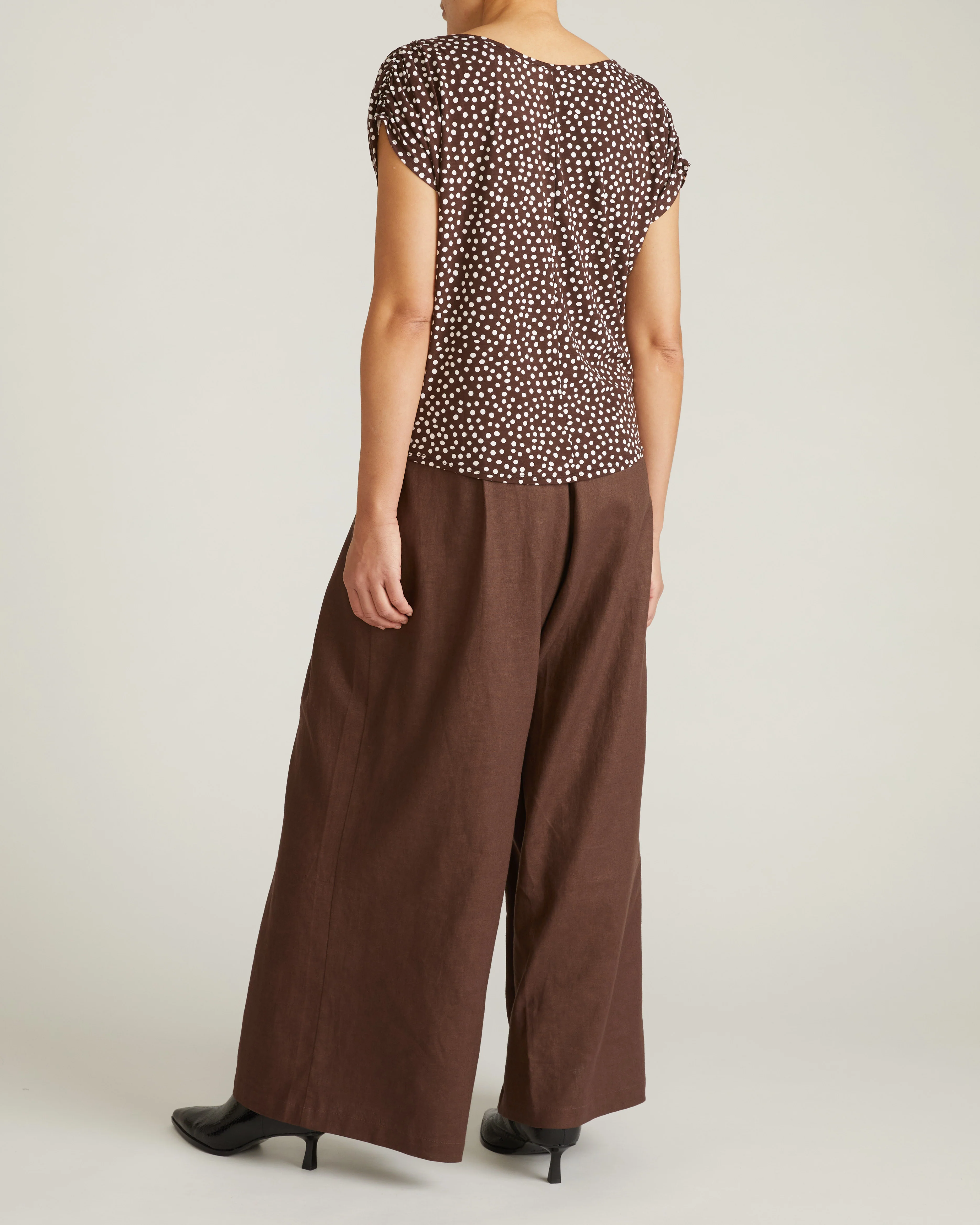 Helena Divine Jersey Gathered Tee - Brown/White Dot Print - Image 5