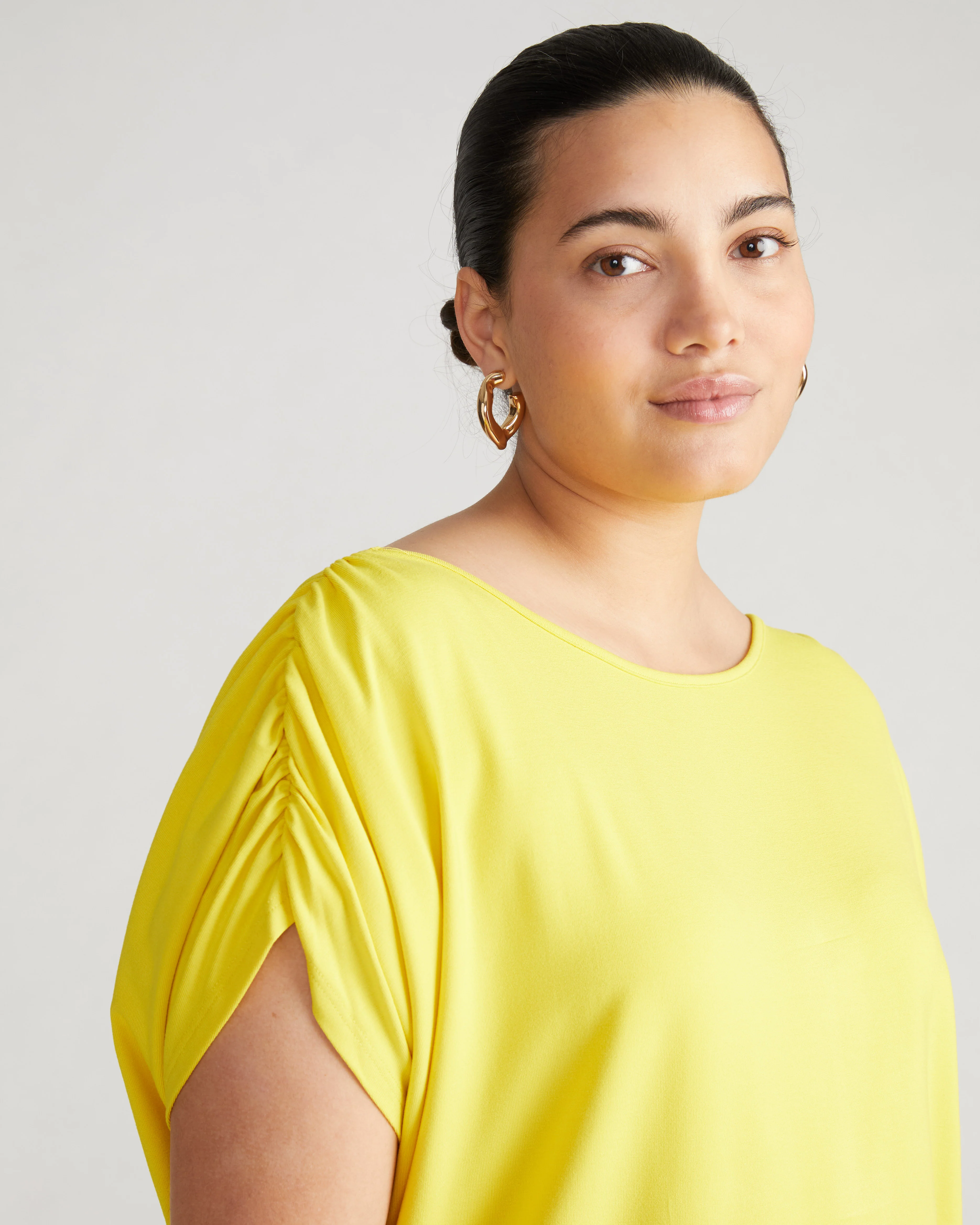 Helena Divine Jersey Gathered Tee - Yellow - Image 2
