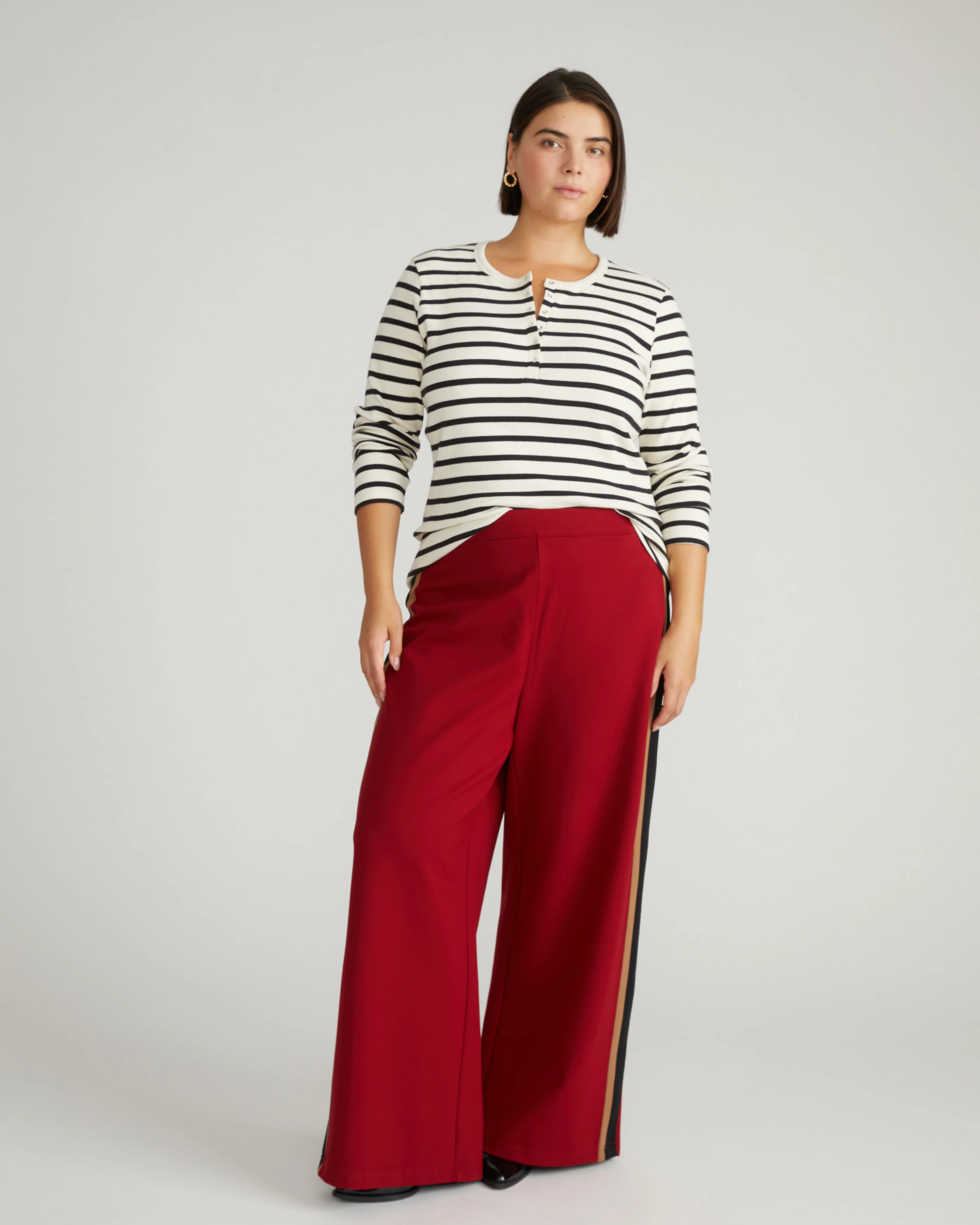 Henley Long Sleeve Ribbed Tee - Ecru/Black Stripe - Image 3