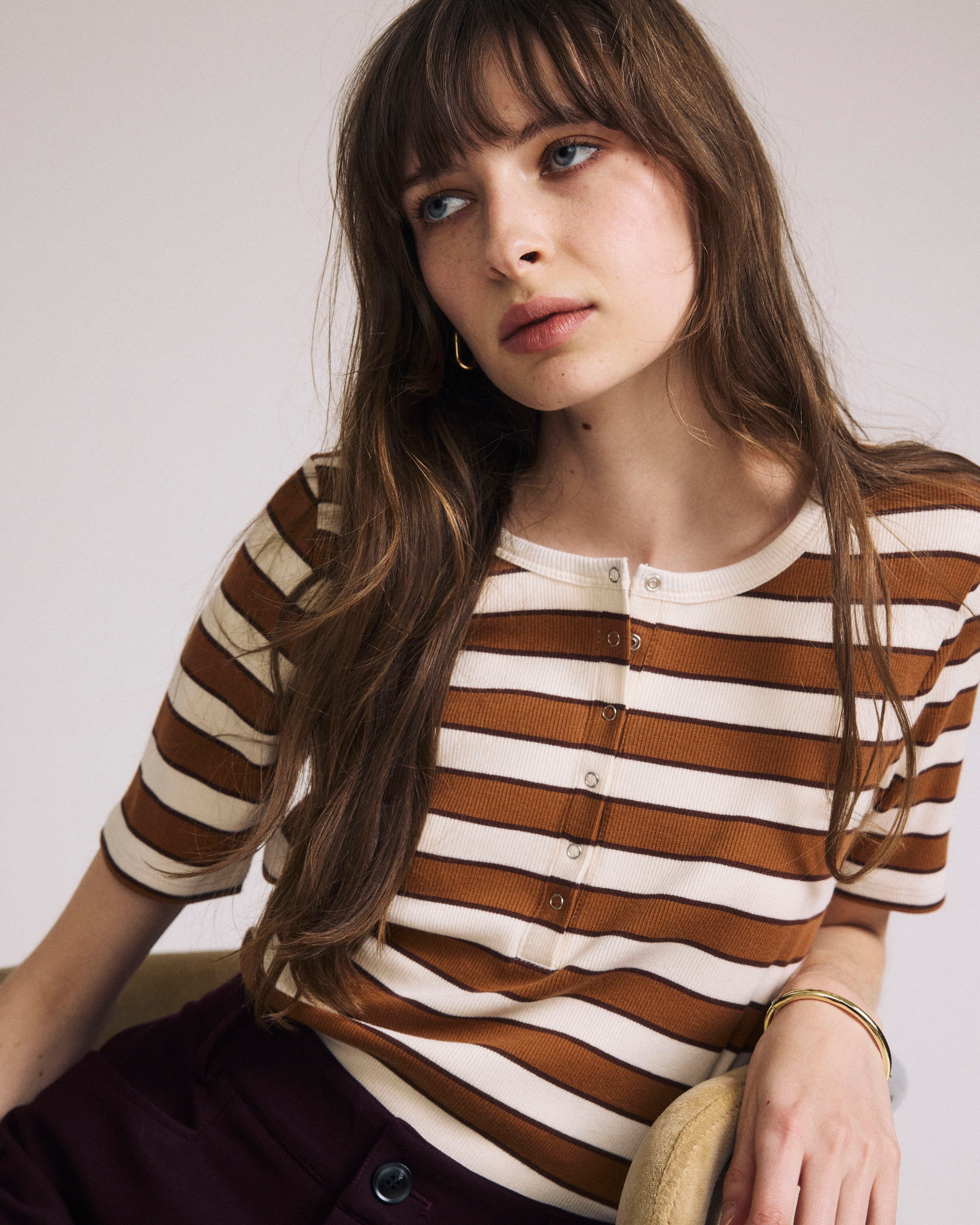 Henley Short Sleeve Ribbed Tee - Baker Street Stripe - Image 3