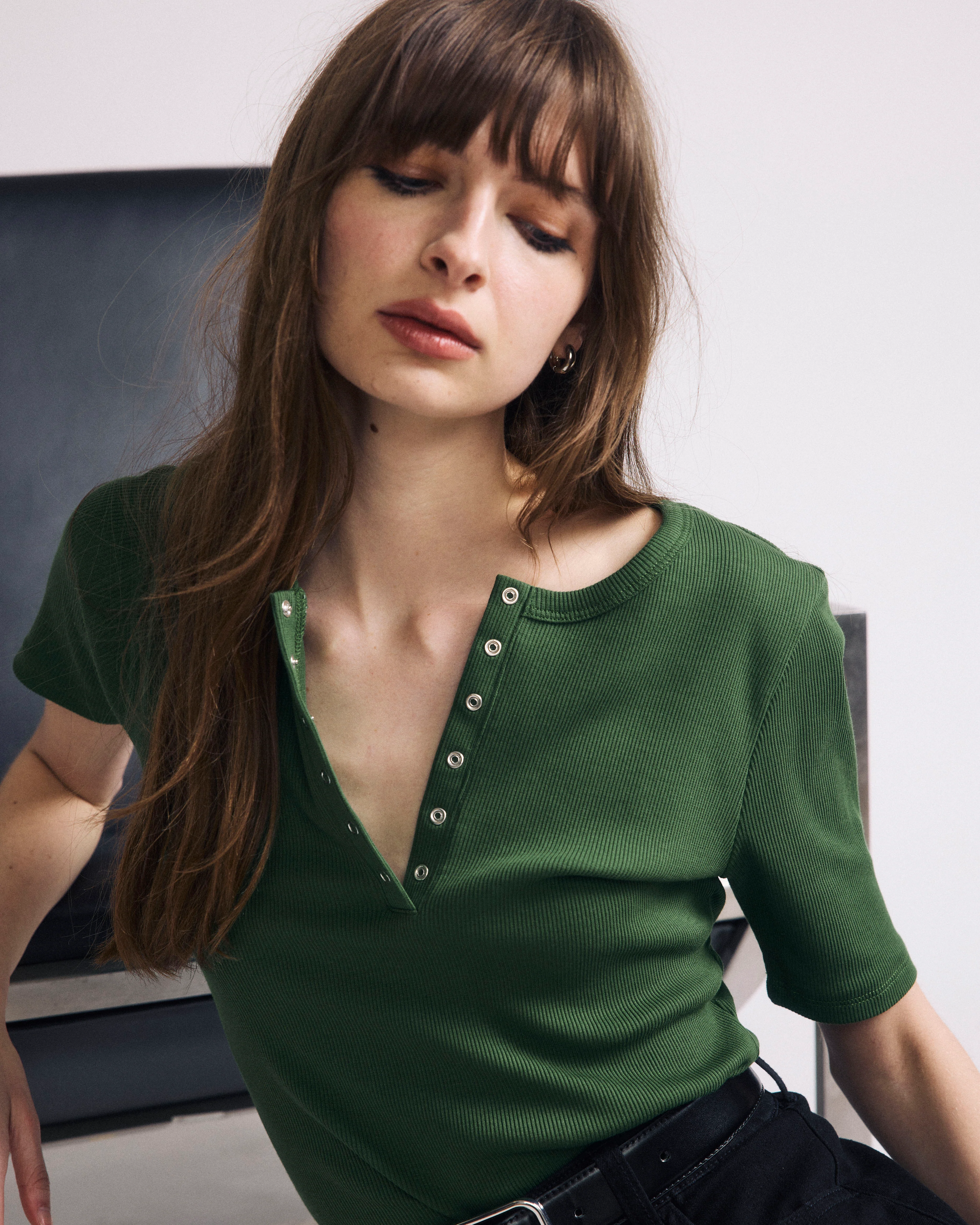 Henley Short Sleeve Ribbed Tee - Green Park - Image 6